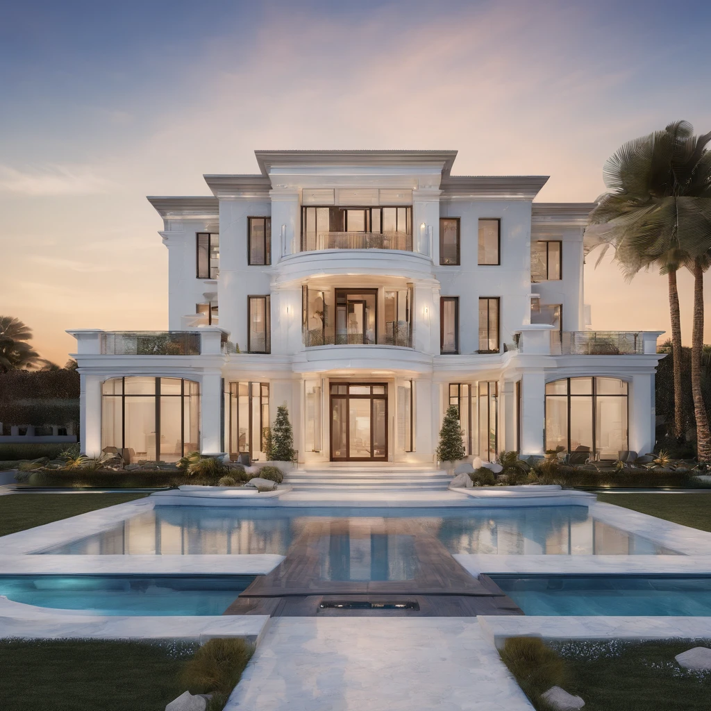 Huge modern beach side mansion front entrance