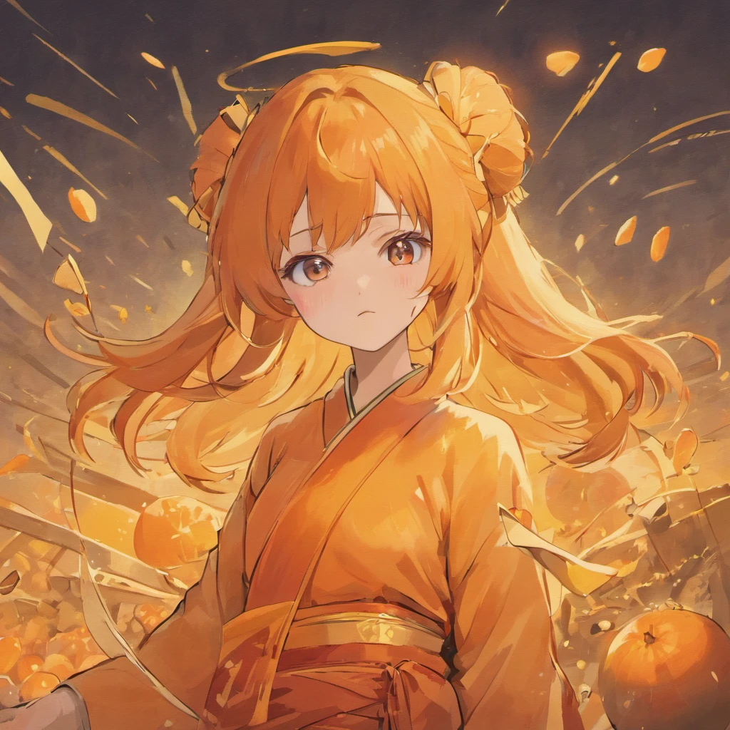 Orange colors，oranges，Flat illustration style，senior color matching，exquisitedetails，Dunhuang wind，National style，China-style，Landscape painting，Graphic design with buns