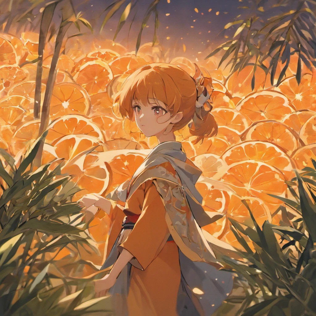 Orange colors,oranges,Flat illustration style,senior color matching,exquisitedetails,Dunhuang wind,National style,China-style,Landscape painting,Graphic design with buns