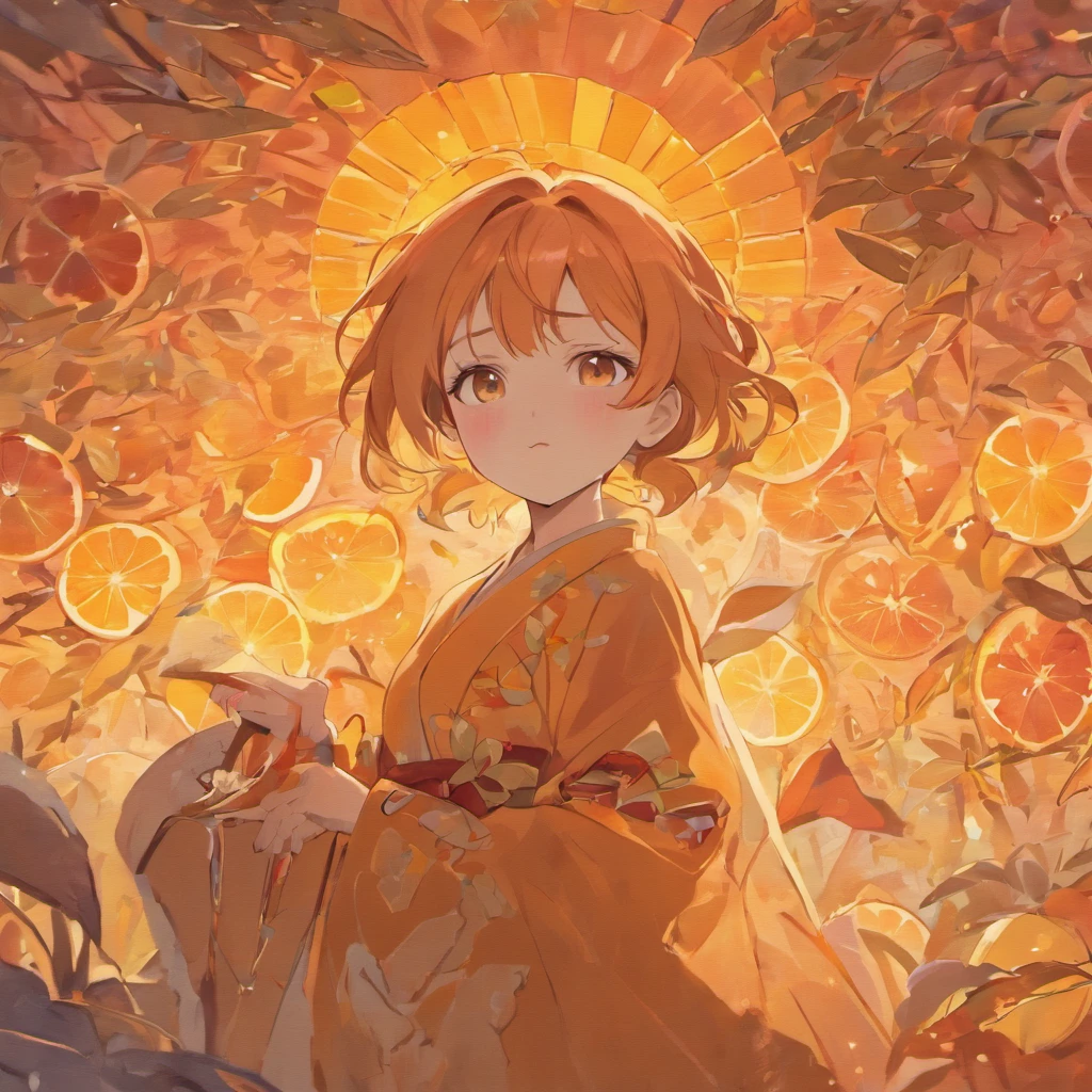 Orange colors,oranges,Flat illustration style,senior color matching,exquisitedetails,Dunhuang wind,National style,China-style,Landscape painting,Graphic design with buns