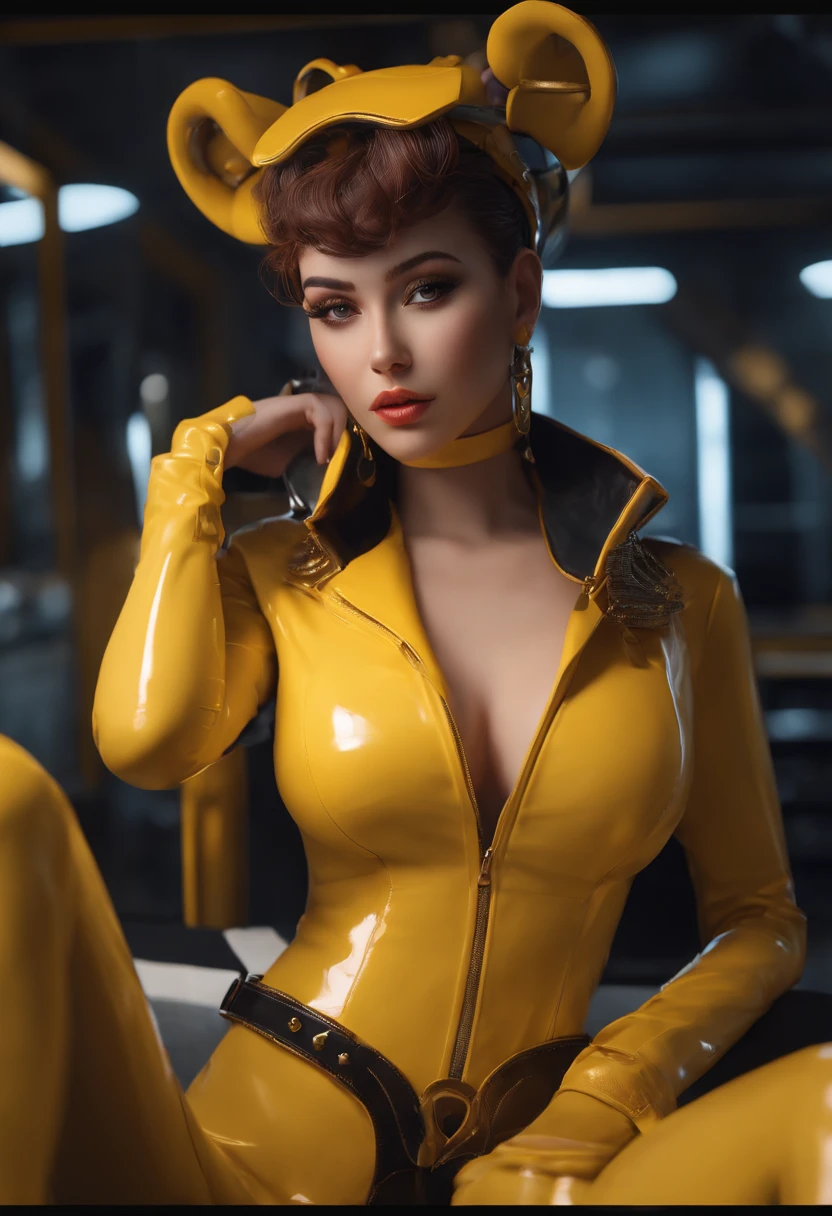 araffe in a yellow latex outfit is posing for a picture, 8k high quality detailed art, faye valentine, lovely brigitte from overwatch, seductive anime girl, trending on cgstation, photorealistic anime girl render, oppai cyberpunk, fanart best artstation, elegant yellow skin, wlop glossy skin, smooth anime cg art, [ 4 k digital art ]!!