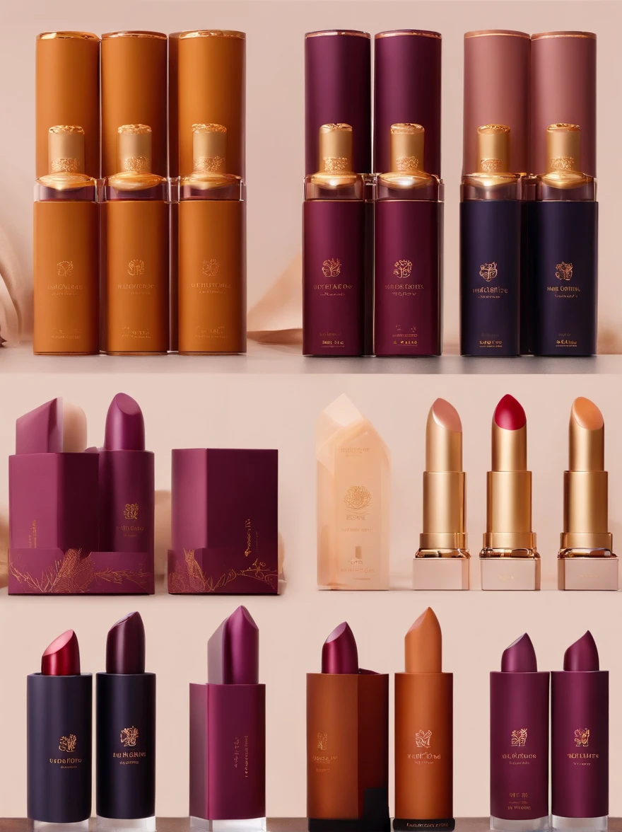 packaging design，Lipstick packaging，China-style，Makeup packaging，Matte，Deep purple and light amber