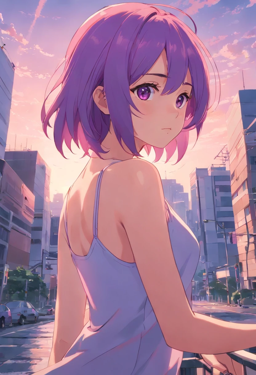 purple hair girl, naked, showing her pussy
