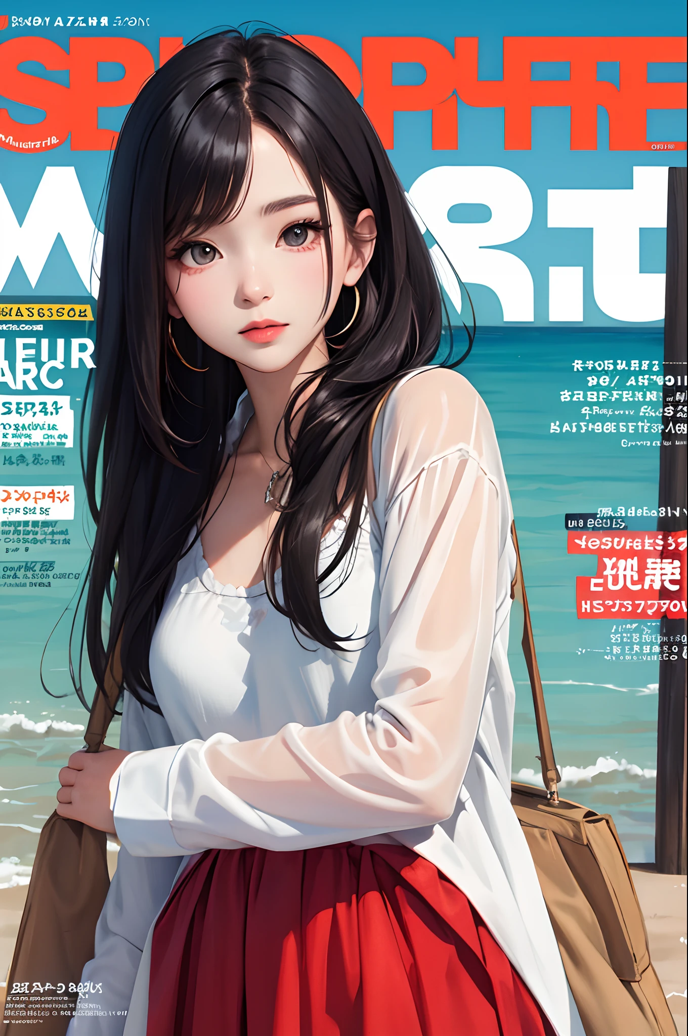 masterpiece, best quality, spring outfit, colorful hair, outdoor, magazine cover ,upper body,