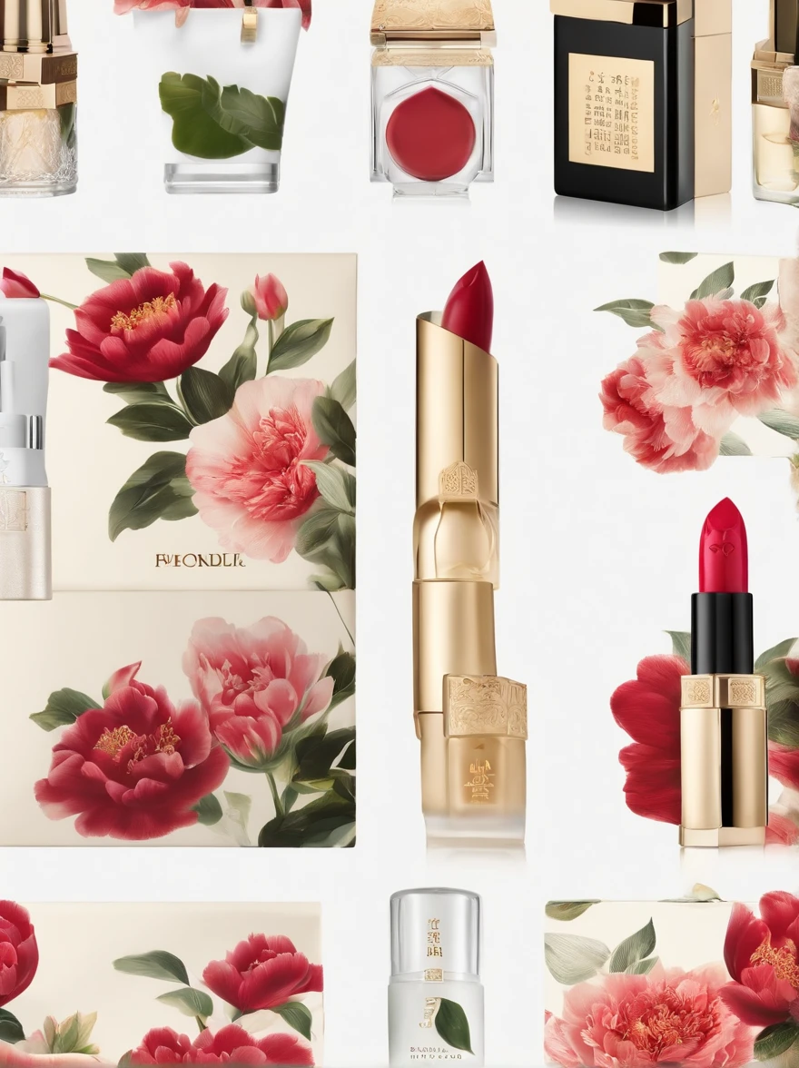 Extremely detailed description,(Morandi colors:1.1),(PET material:0.9),(Lipstick packaging:1.2),(Luxury),(Elegant design),(Shiny surface),attractive cleavage,High-end,(Brilliant pattern),(packaging design),(Traditional Chinese pattern theme),peony flower,delicated,Dark red paste,subtle texture,delicate craftsmanship