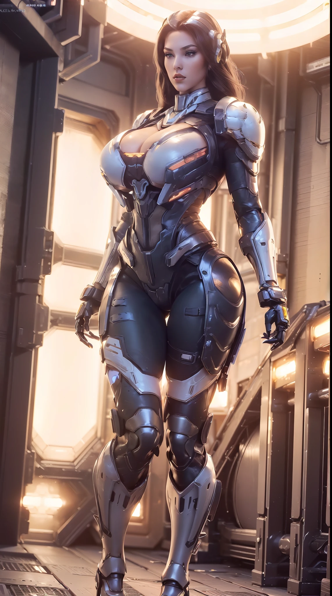 (1GIRL,SOLO:2), (super detailed face), (phoenix helm:1.3), ((BIG BUTTOCKS, HUGE BREASTS:1.5)), (CLEAVAGE TOP:1.5), (MUSCLE ABS FEMALE:1.4), (MECHA GUARD ARMS,GLOVE:1.4), ((WEAR RED OVERWATCH MECHANICAL ARMOR CROPTOP, BLACK MECHANICAL SKINTIGHT SUIT PANTS, MECHA GUARD ARMOR LEGS, HIGH HEELS:1.5)), (MUSCULAR BODY:1.3), (GLOSSY SKIN:0.8), (LONG LEGS, FULL BODY:1.1), (LOOKING AT VIEWER:1.3), (female focus:0.886), (WALKING DOWN HALLWAY OF FUTURISTIC SPACE STATION:1), (BRIGHT LIGHT WHITE_ROOM:1.3), SUPER TEXTURE, UNREAL ENGINE RENDER, PHYSICALLY-BASED RENDERING, ULTRA HIGHT DEFINITION, 16K, 1080P.