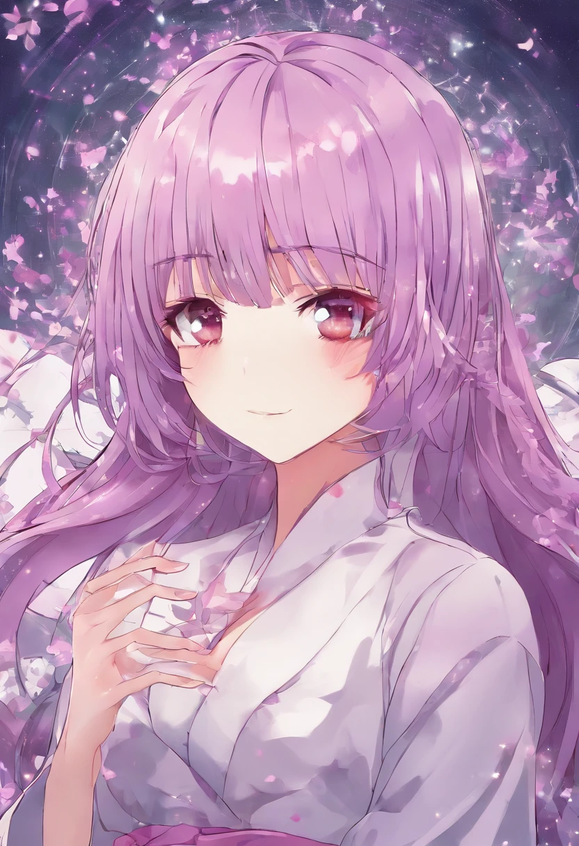 Pinkish-purple hair,Medium Hair,medium breasts, deadpan,Slender girl,full bodyesbian,robe blanche,