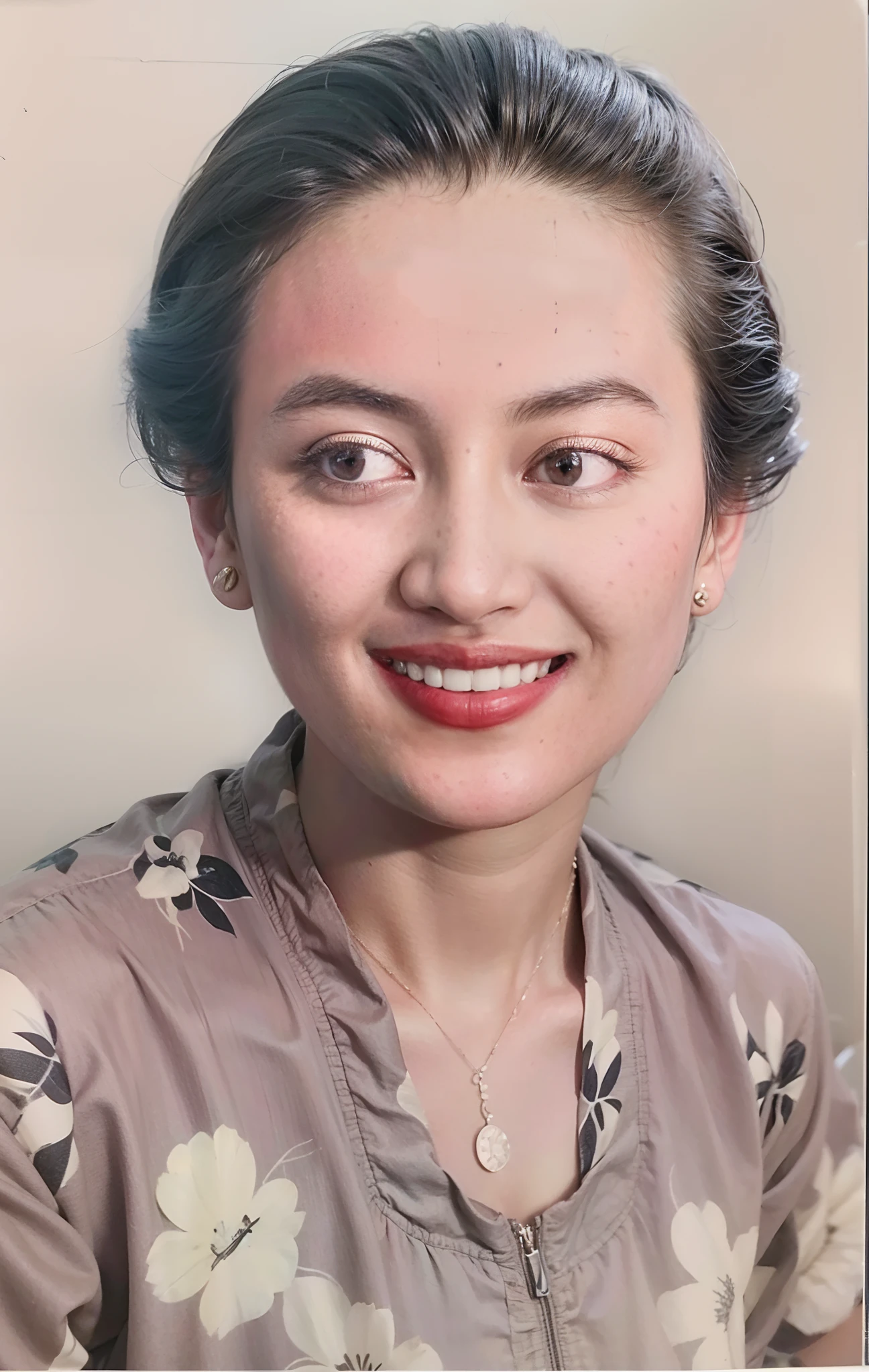 arafed photo of a woman with a smile on her face, a colorized photo, old color photograph, colorized photo, in her early 20s, vintage color photo, color portrait, old color photo, probably in her 30s, coloured photo, photo of a woman, colorized, an asian woman, photographic portrait, photo portrait, restored color, 8k portrait, detailed intricate fabric texture, (charcoal black theme:1.3), spiral patterns, body freckles, bright, high quality image, masterpiece, detailed hair texture, detailed skin texture, detailed cloth texture, 8k, add fabric details, ultra detailed skin texture, ultra detailed photo, skin pores, cloth details, high skin details, realistic hair details, (8K, RAW photo, best quality, masterpiece:1.2), (realistic, photo-realistic:1.4), ultra-detailed (grainy:0.2)