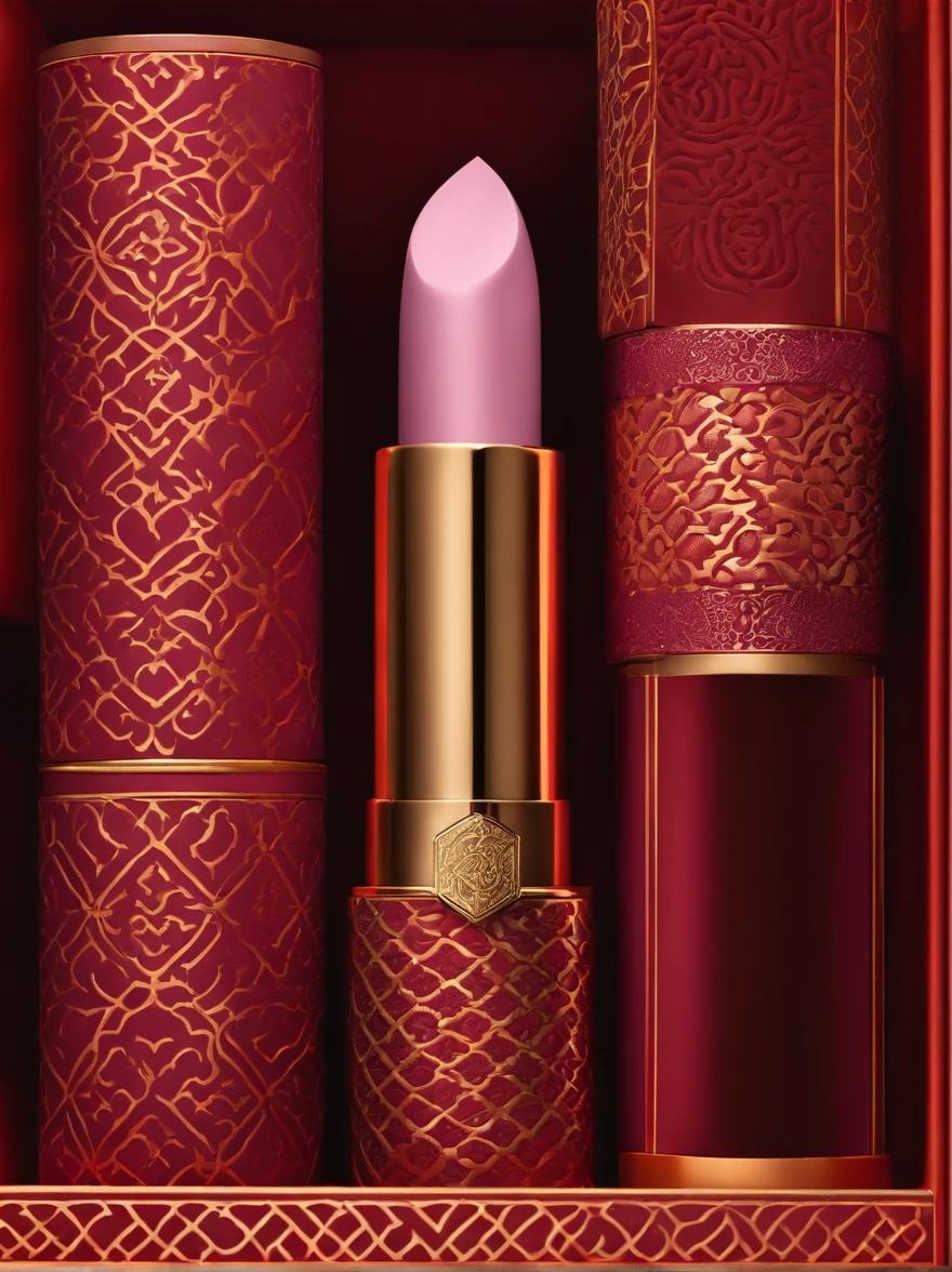 packaging design，Lipstick packaging，Traditional Chinese patterns，Matte matte，Deep purple and light amber