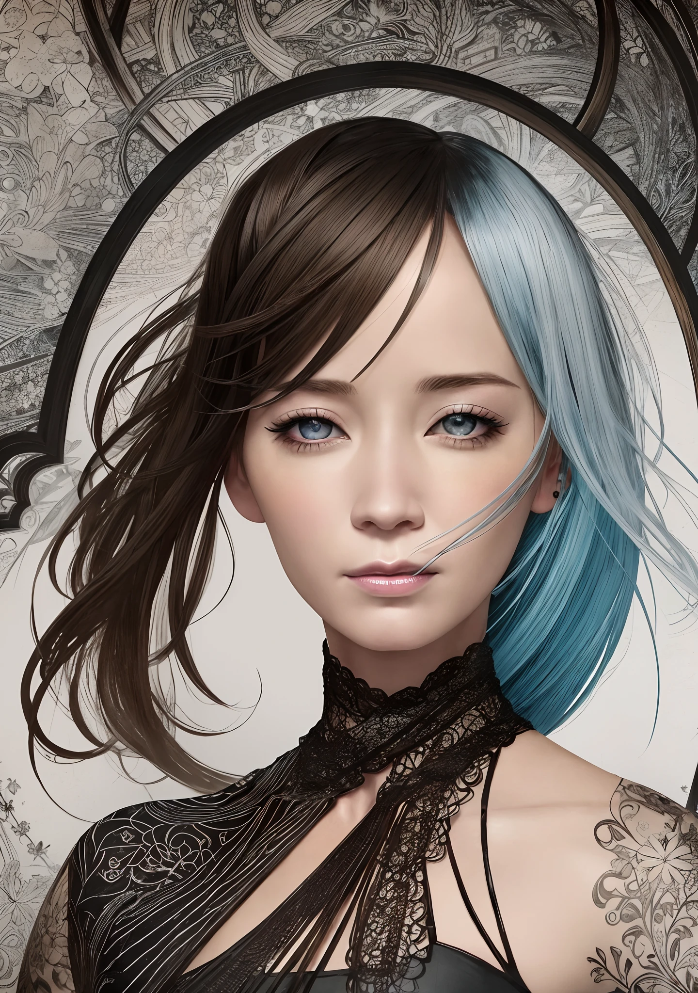 (Emily blunt:Evangeline Lilly) is a beautiful charming pirate carved out of dark smoke, dressed as a pirate in black, circular colored smoke, waves of shadows at night, abstract skull ornaments, soft colors, flat 4d street art in the style of adrian ghenie, esao andrews, jenny saville , edward hopper, surrealism, james jean dark, takato yamamoto, inkpunk minimalism, , detailed symmetrical brown eyes with circular iris, seamless geometric pattern harmony, luminogram, iron gall ink, art by Russ Mills, Sakimichan,, by GIlSam -paio octane rendering depicting innovation and truth, 8k, by Lee Jeffries, depth - Gs studio