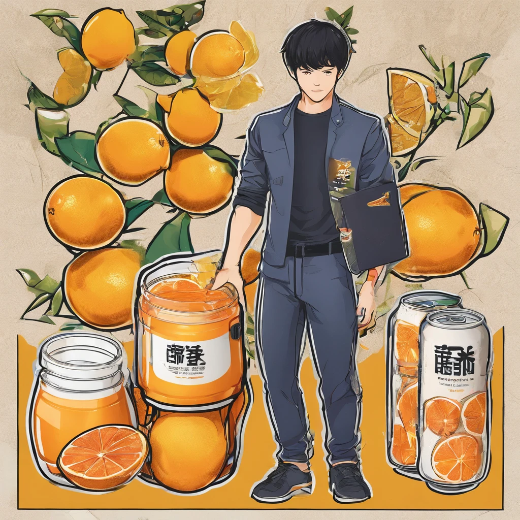 Someone is holding a bottle of orange juice with a sticker, drink, made of drink, it has lemon skin texture, lemon demon, Wang Chen, energy drink, qiangshu, made of lava, daoshu, 千 葉 雄 大, Fire punch, komono, zmonzheng