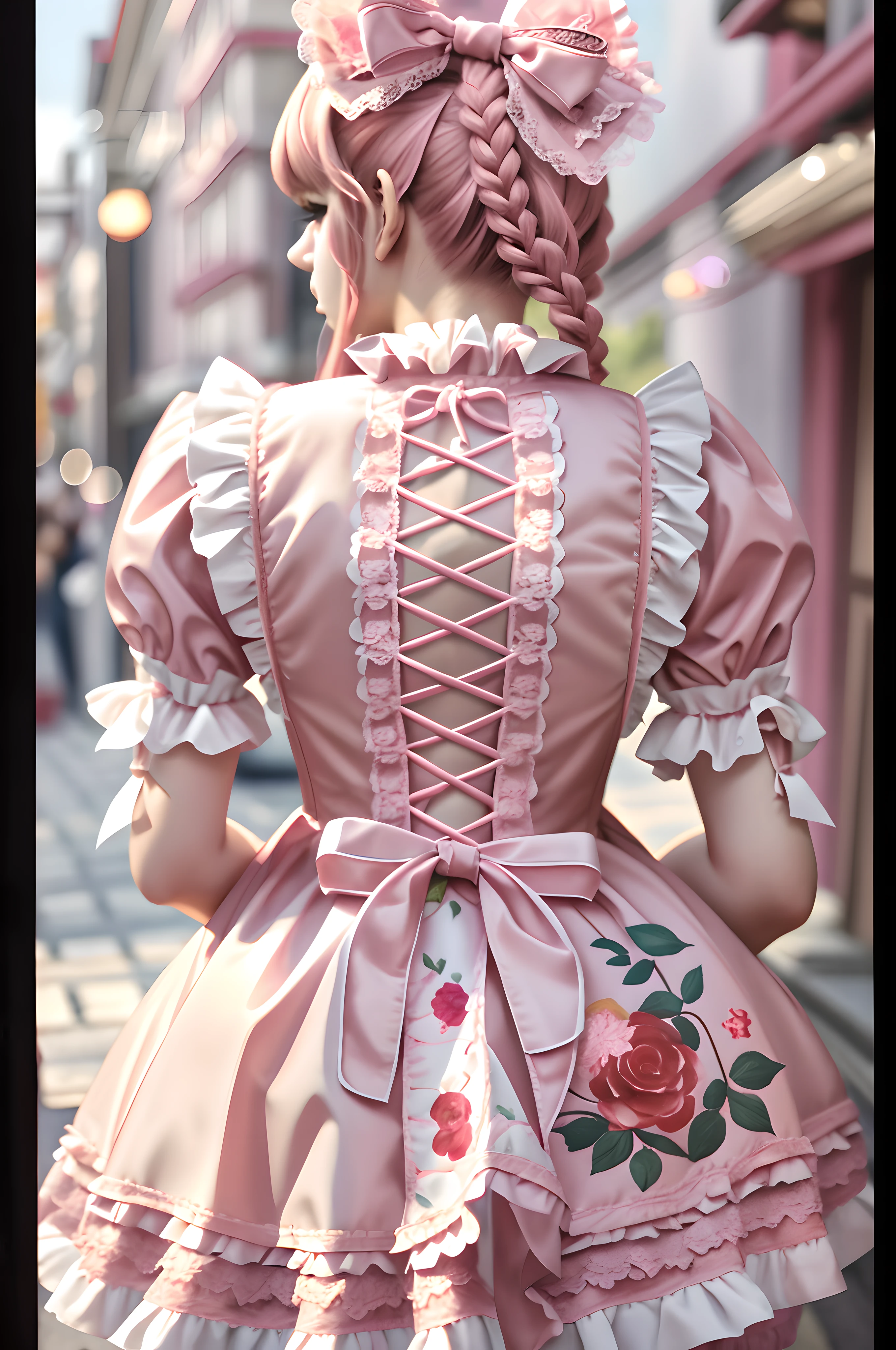 More HD, 8k, there is a woman in a pink dress walking down the street, ta style, lolilita fon, maid dress, loli in dresn clothes! highly detailed, maid outfit, rococo dress, cosplay of a catboy! maid! dress, very detailed and rich clothing, 🌺 cgsociety, angelic pretty, lolish, victoriathic lolita fashion, loliback-angle, fromind
