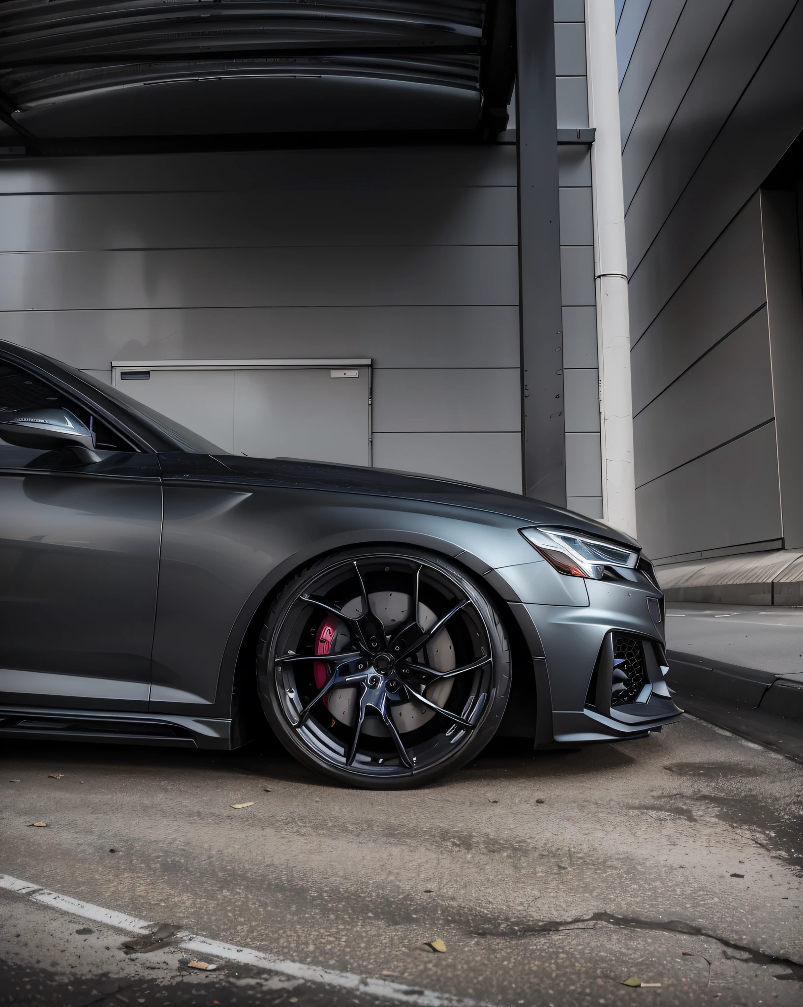 a close up of a car parked in front of a building, Wide body, low view, aerodynamic imposing, Low angle, low perspective, inspiring, Highlight, tuning, angled, side perspective, ultrawide, 🤬 🤮 💕 🎀, line sleek,strongman, frontshot, Flavi Audi style, vehicle photography, Low angle view, Inspiration