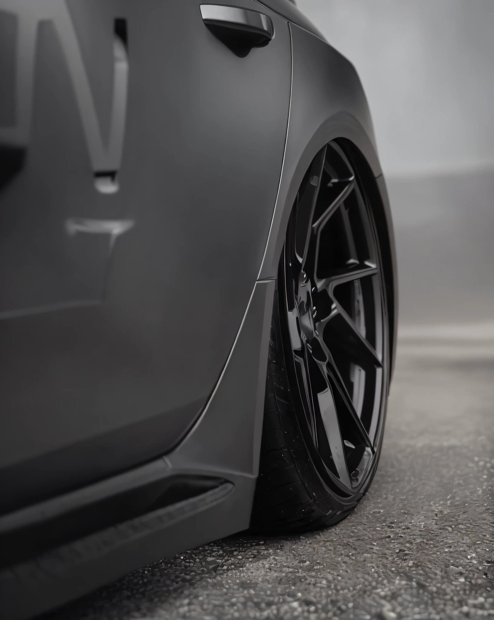 Close-up of a car with black rims and black tires, low view, side view close up of a gaunt, the sideview, line sleek，strongman, Black rims, Wide body, detailed-wheels, detailed - wheels, Finely tuned details, high-body detail, smooth curvilinear design, side view of a gaunt, frontage