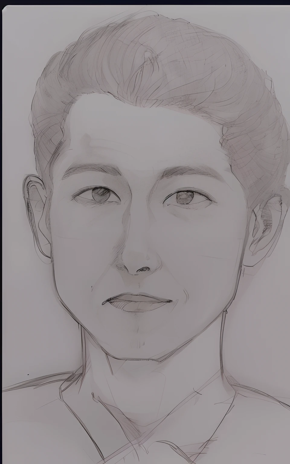 Japan male in his 30s、darken the skin tone of the face,,,,,,,,、Do not change the contours of the face in the original image、Clarify facial expressions。Open your eyelids wide and smile。The eyes are smiling gently。Sharpen the contours of black eyes。