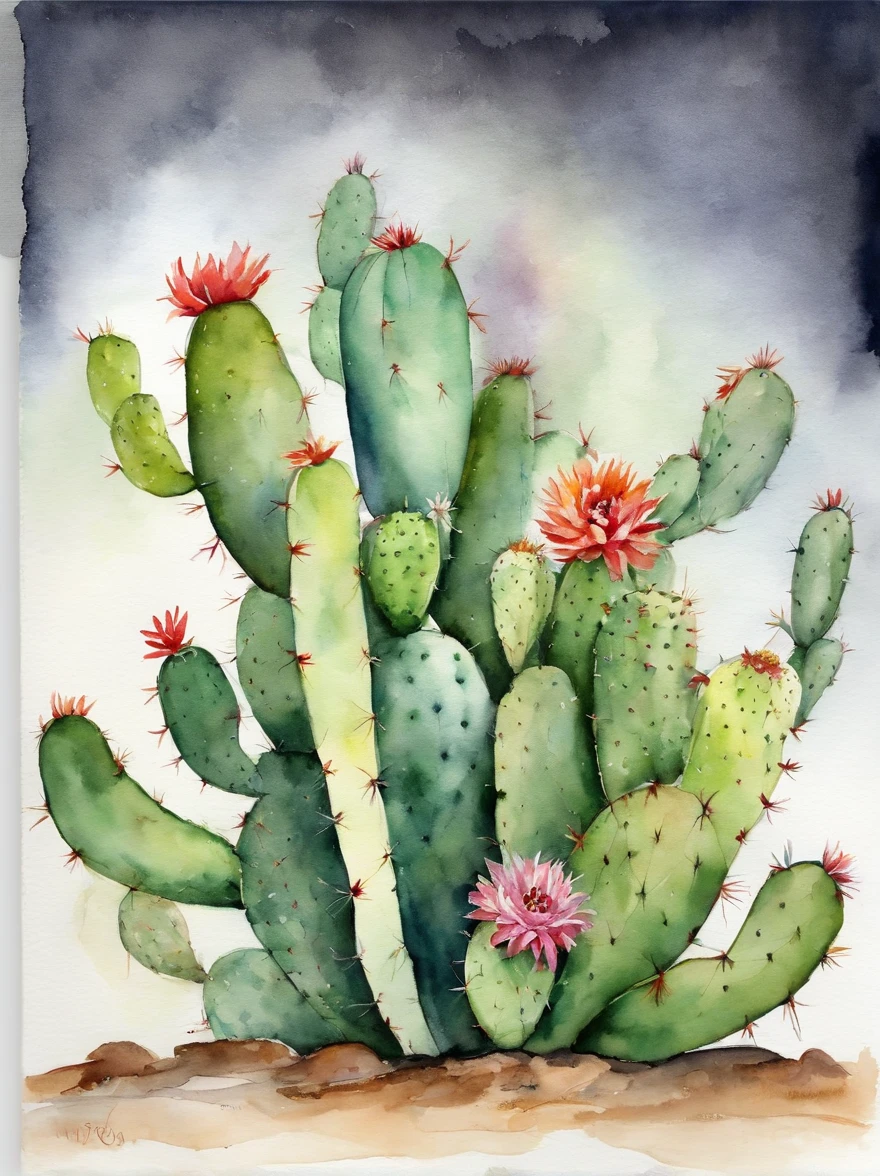 cacti、One cactus、watercolor paiting、illustratio