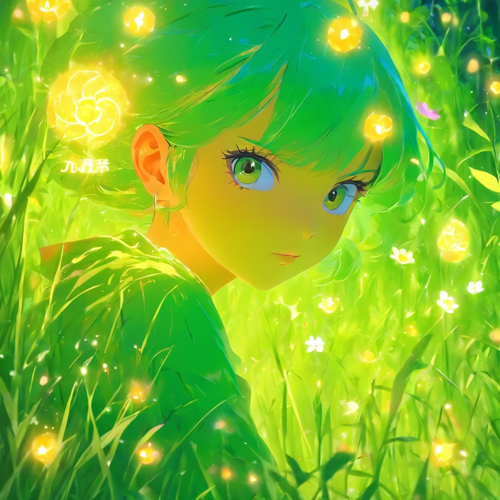 Skincare illustration poster design,A young painter centered on grass,solid color backdrop,Decorate with flowers,lamp lights&Shadows,exquisite detailing,Positive perspective,imagination,Dream,Warmth