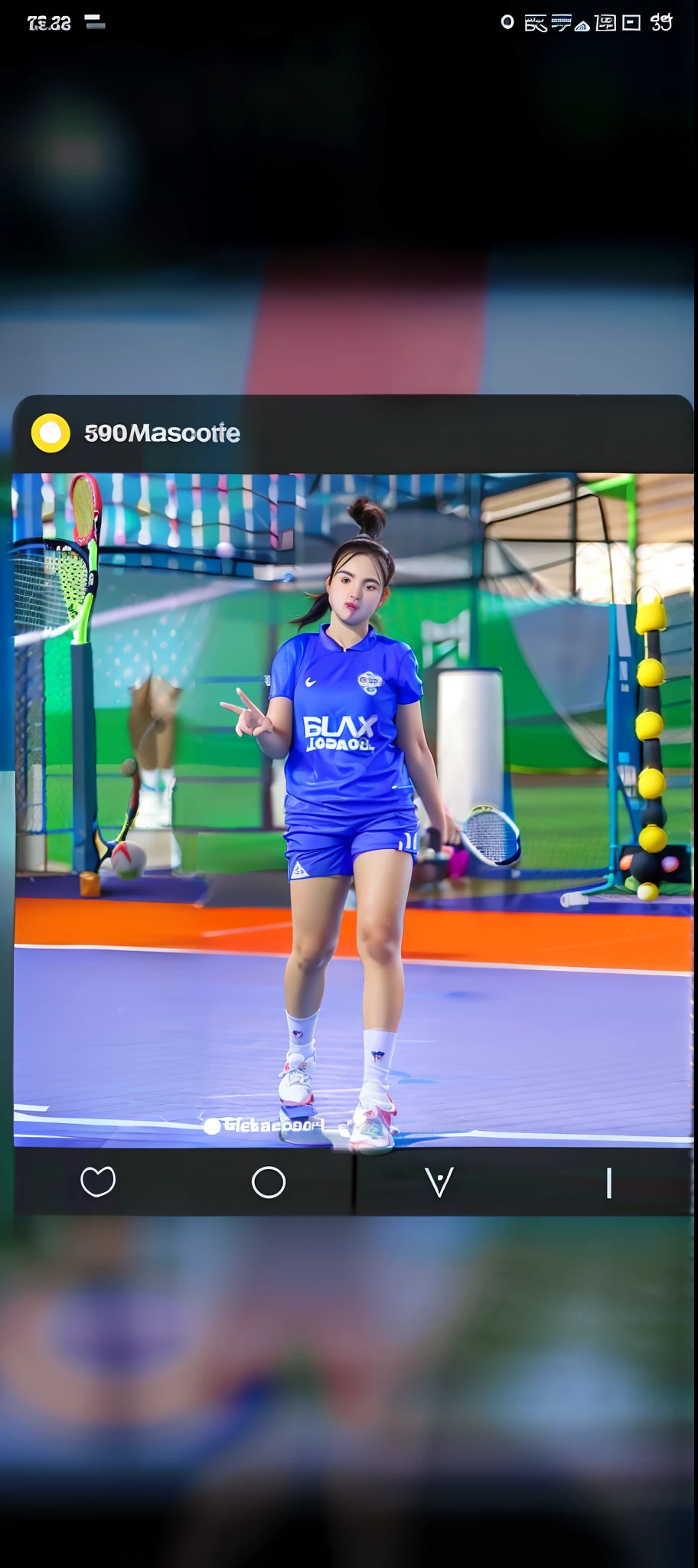 a close up of a person holding a tennis racquet on a tennis court, sporty, ๐ญ ๐คฎ ๐ ๐, ((oversaturated)), indoor shot, trending on dribble, ๐คฌ ๐คฎ ๐ ๐, ๐๐คก, wearing a volleyball jersey, leaked image, in an action pose, ๐บ๐ฆ, smooth in _ the background