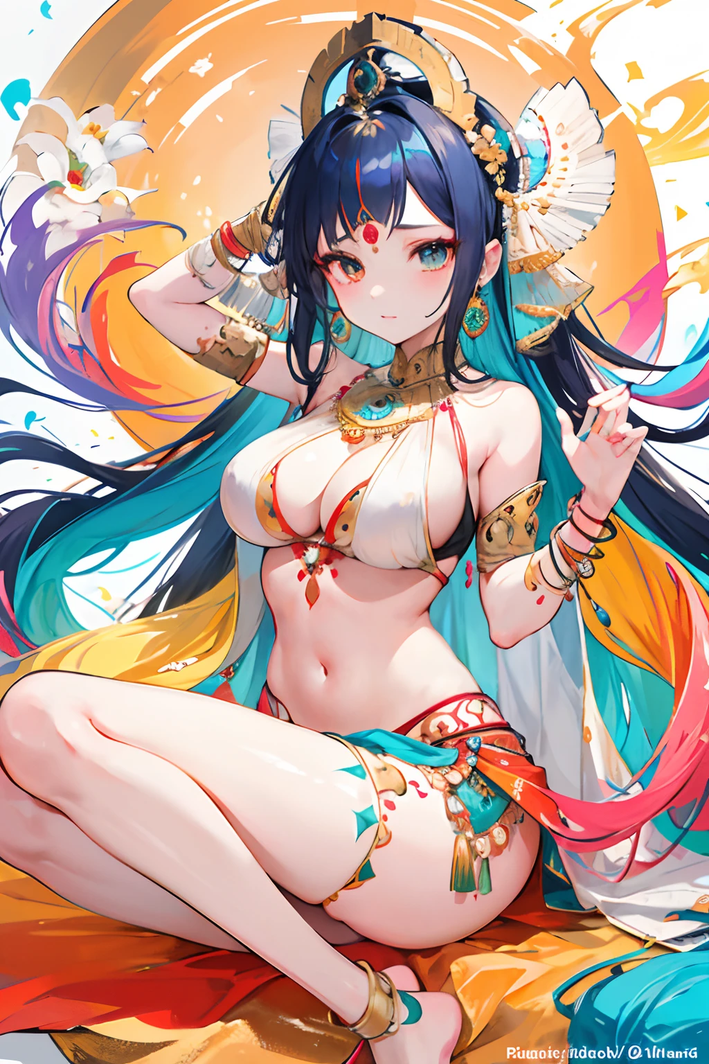 "Design a waifu character who embodies the rich cultural heritage of India. She should have traditional Indian attire, vibrant colors, and elements like henna tattoos or jewelry. Her personality should reflect qualities like kindness, wisdom, and a deep connection to nature. Give her a unique name that resonates with Indian culture