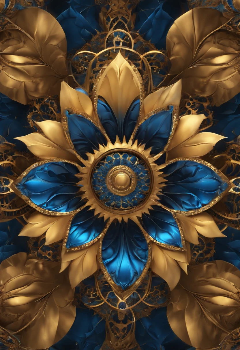 Absurd, high-res, ultra-detail, (1girll:1.3), Steampunk Fantasy Series , optical illusion, Fractal format, Geometric shapes, dynamic, brightly colored, (floral, petals), (blue & gold:1),