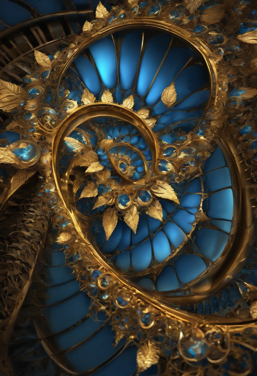 Absurd, high-res, ultra-detail, (1girll:1.3), Steampunk Fantasy Series , optical illusion, Fractal format, Geometric shapes, dynamic, brightly colored, (floral, petals), (blue & gold:1),