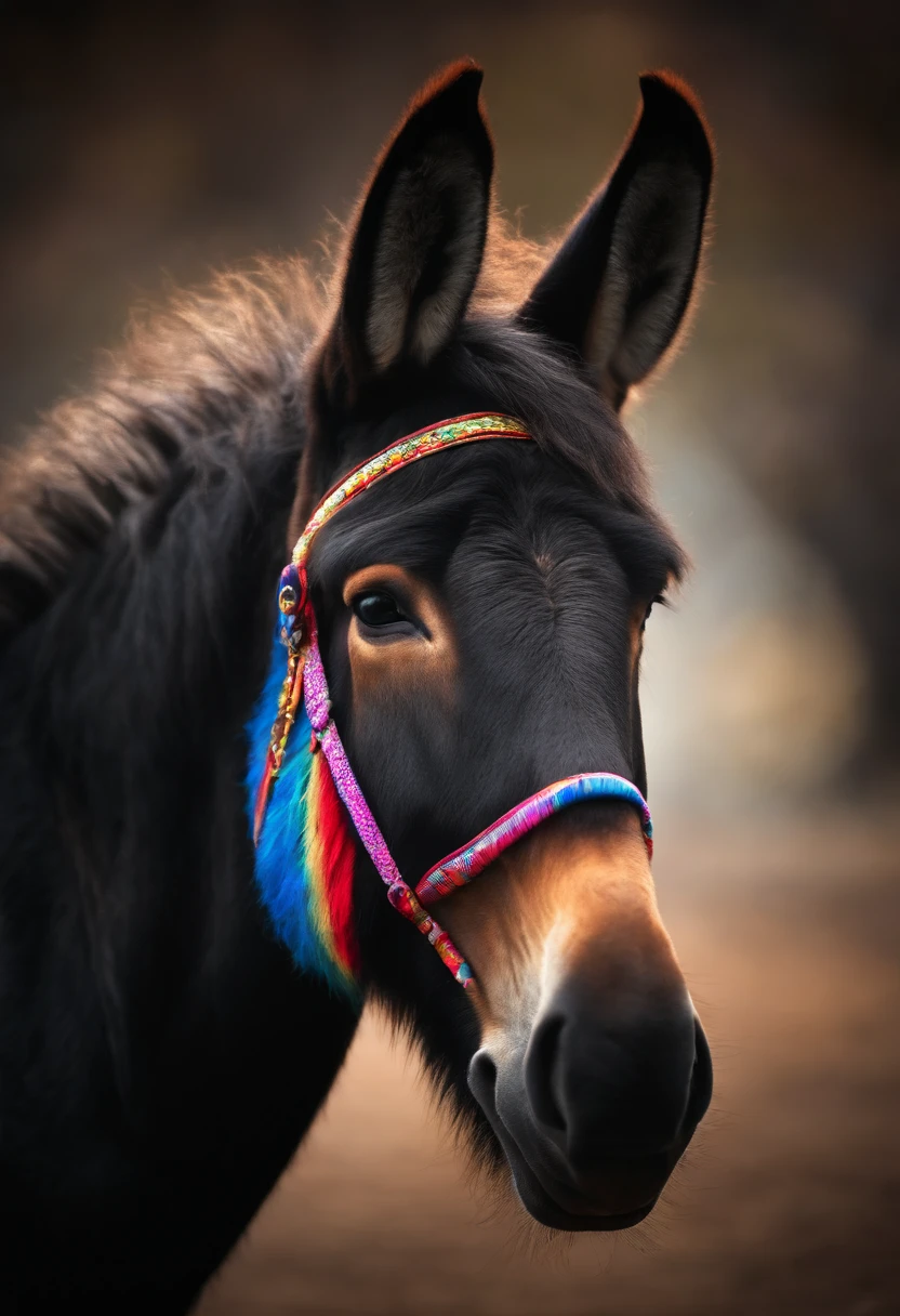 Cool Galactic majetic Donkey Face looking straight with a black background