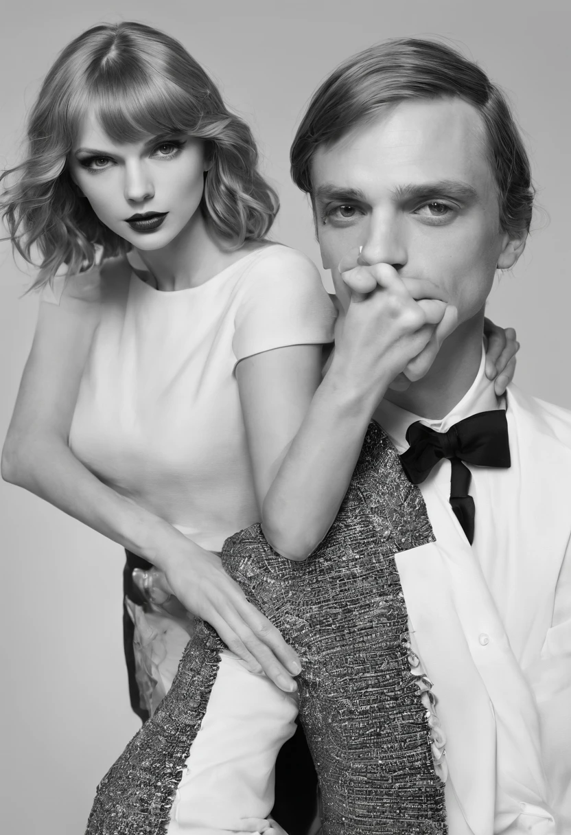 Matthew gray gubler and Taylor swift as young vintage Hollywood couple. Black and white photos