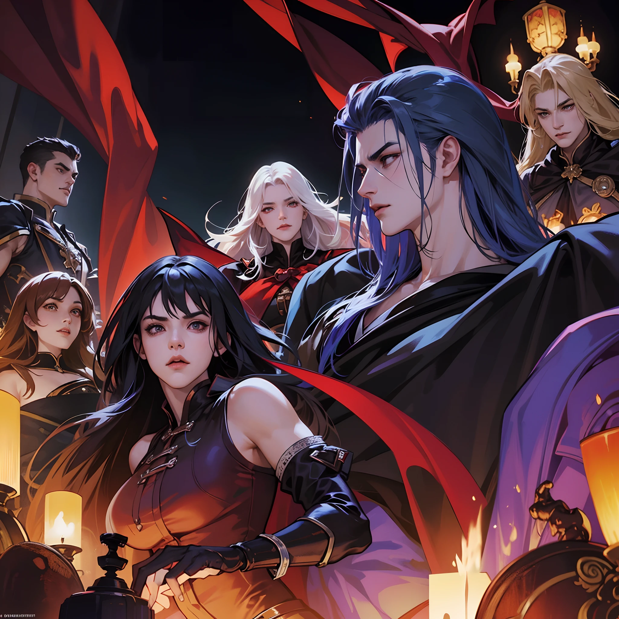 Castlevania Shadow Lords Hyper Realistic Super Detailed Dynamic Shot Centerpiece Lord Dracula Cutscenes Leading the troops of the demon army in battle Hokuto no Ken Muscular Style