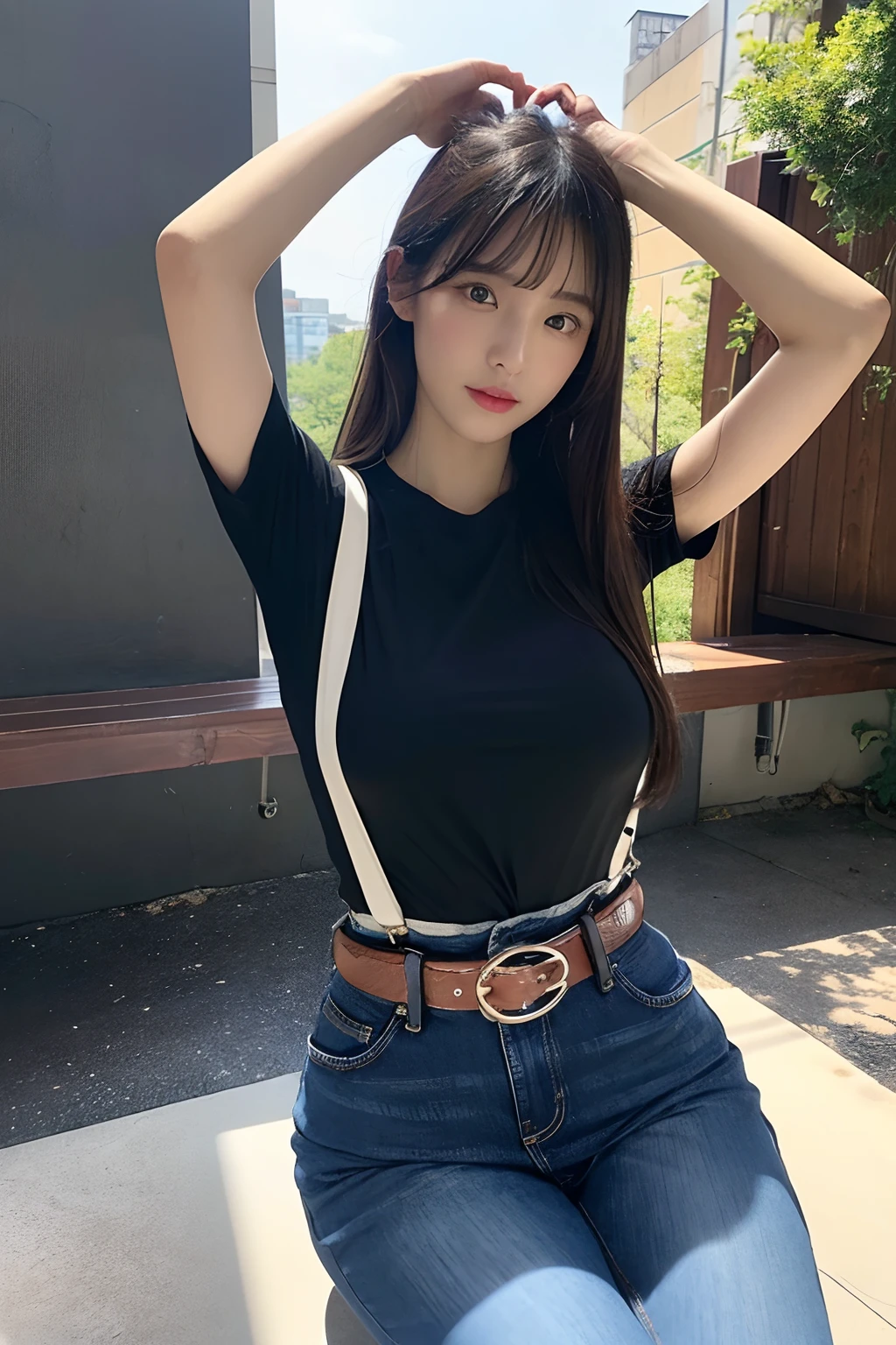 masterpiece、top-quality、The ultra -The high-definition、、colourfull、flat-colors、depth of fields、lens flare 1 girl、、A dark-haired、watching at viewers Black Cutter Shirt a belt black suspenders Social OL ample bosom JINS jeans Face sitting
Waiting to start Armpit sweat perspiring Side of both hands huge-breasted Interparial