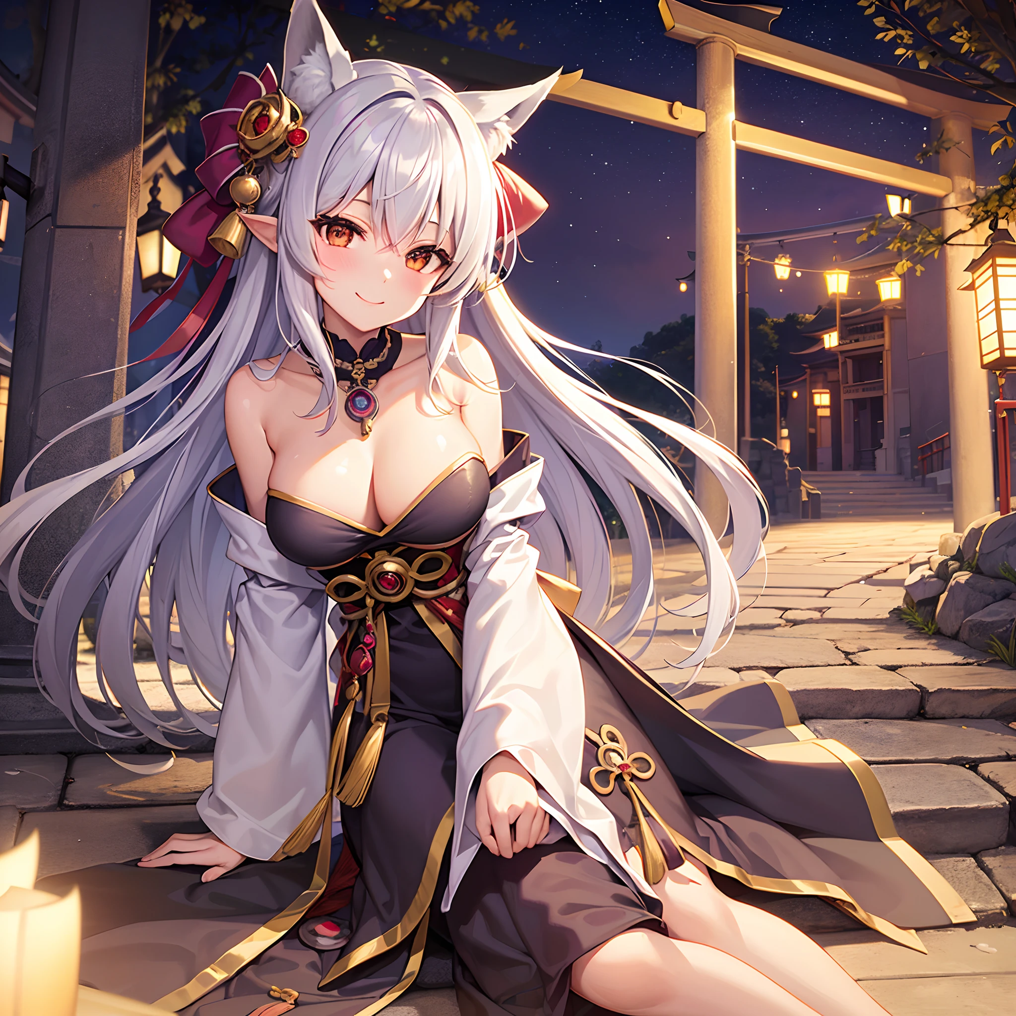 masterpiece best quality mid night Fox-eared beauty Cute girl with silver hair Greet them with a smile Priestess clothing torii gate stairway Fantastical Mystical Wonderland Taiko Bridge in the city of Kyoto bru The Other World and This World: The Cute Fox Child Night Illusions
Japan festival Halloween