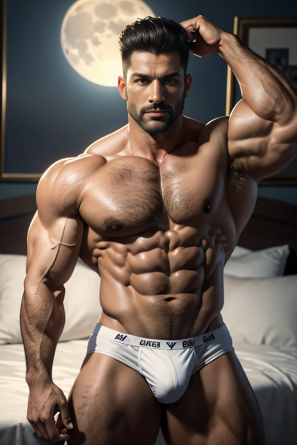 (Highly detailed 8K), ((Photorealistic)), Detailed skin, Ultra-detailed, Best quality, Strong light illumination, Sharp focus, Dramatic View Viewer, Bird's eye view, Lying on a white bed, Sleeping, ((Very sleepy)), full bodyesbian, In the morning inspired by realistic photos of Ludovit Fula, Arad man in white underwear poses in front of the wall, sweaty abs, chiseled abs, Attractive body, flowers growing out of his body, [ rigidly defined abs ]!!, Muscular male, Ripped, with abs, muscular men intertwined, six-pack, [ adamantly defined abs ]!!, sexy muscular body, Muscular torso,Strong masculine characteristics,45-year-old man :: sport, aged 40, masculine pose, David Gandhi, 38 years old, Male model, 45 years old men, attractive male，The Arad with underwear on their backs stands in front of the Full Moon Mountain, muscular male hero, muscular character, Bodybuilder body, strong and imposing, Muscular man, Muscular male, Muscular!! Sci-fi, Muscular! fantasy, Muscular body, Super buff and cool, body builder, portrait of a muscular, sexy muscular body, Muscular!!, beautiful muscular body
, Eight-pack abs, Abs hair，Alpha man wears white underwear, Raise your hands high, Secret beard, Silver hair, Facial hair, Sparkle, There are small protrusions in the abdomen, Chest and abdomen and hairy belly Intricate details， 8k post production，muscular character, Strong masculine characteristics, muscular masculine figure, Bulging muscles, Muscular man, Muscular thighs ８ｋ High detail,Cinematic lighting, surrealism, High detail, Anatomically correct, Textured skin, High quality, Best quality, A high resolution, Masterpiece, ccurate