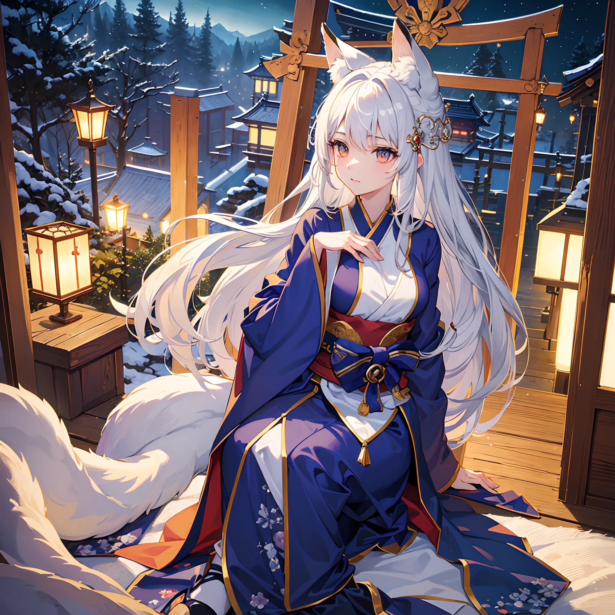 masterpiece best quality mid night Fox-eared beauty Cute girl with silver hair Priestess clothing torii gate Fantastical Mystical Wonderland kyoto bru The Other World and This World: The Cute Fox Child Night Illusions
Festivals in Japan