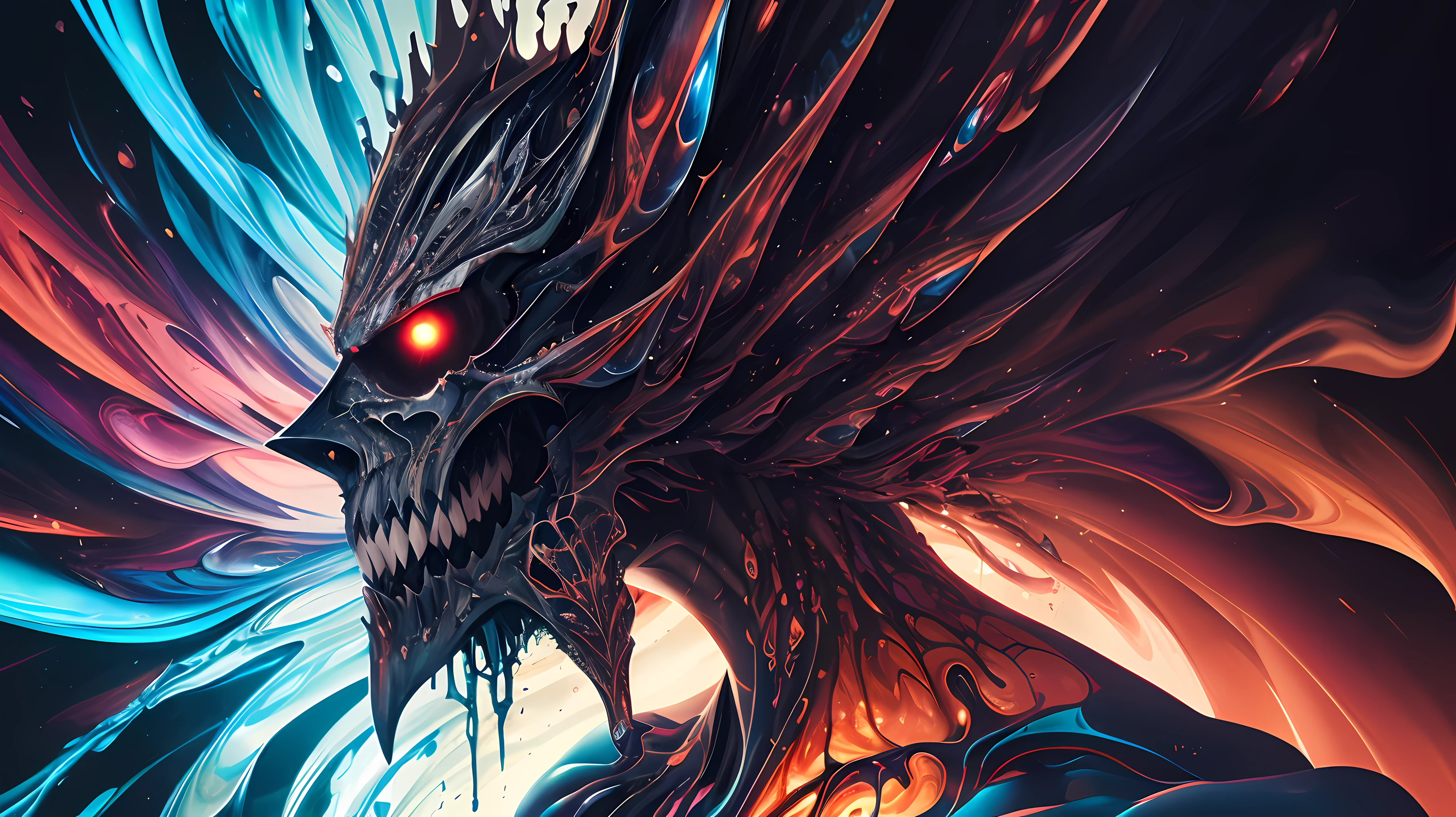 Ambilight, masterpiece, ultra-high quality,( ultra detailed original illustration), Perfil Portrait of a man in demonic armor, Upper body, Crown of Bones, ((Evil Fashion)), (Red Eyes:1.5, Double exposure, fussion of fluid abstract art, Glitch, 2D),(Gothic Oiginal illustration composition),( fusion of limited color, Fractal Geometric, butterflies, Comic art)