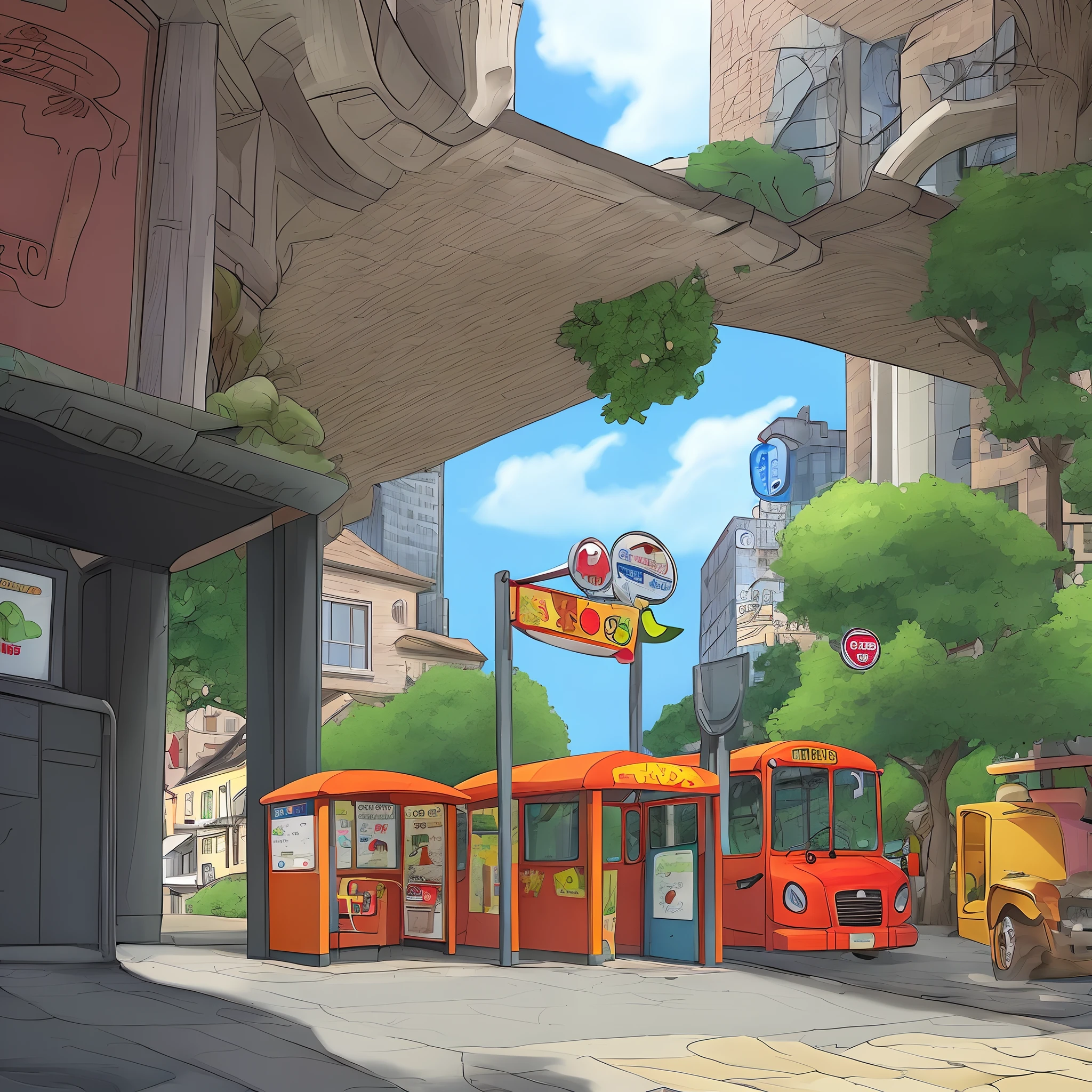 Cartoon Bus Stop Background