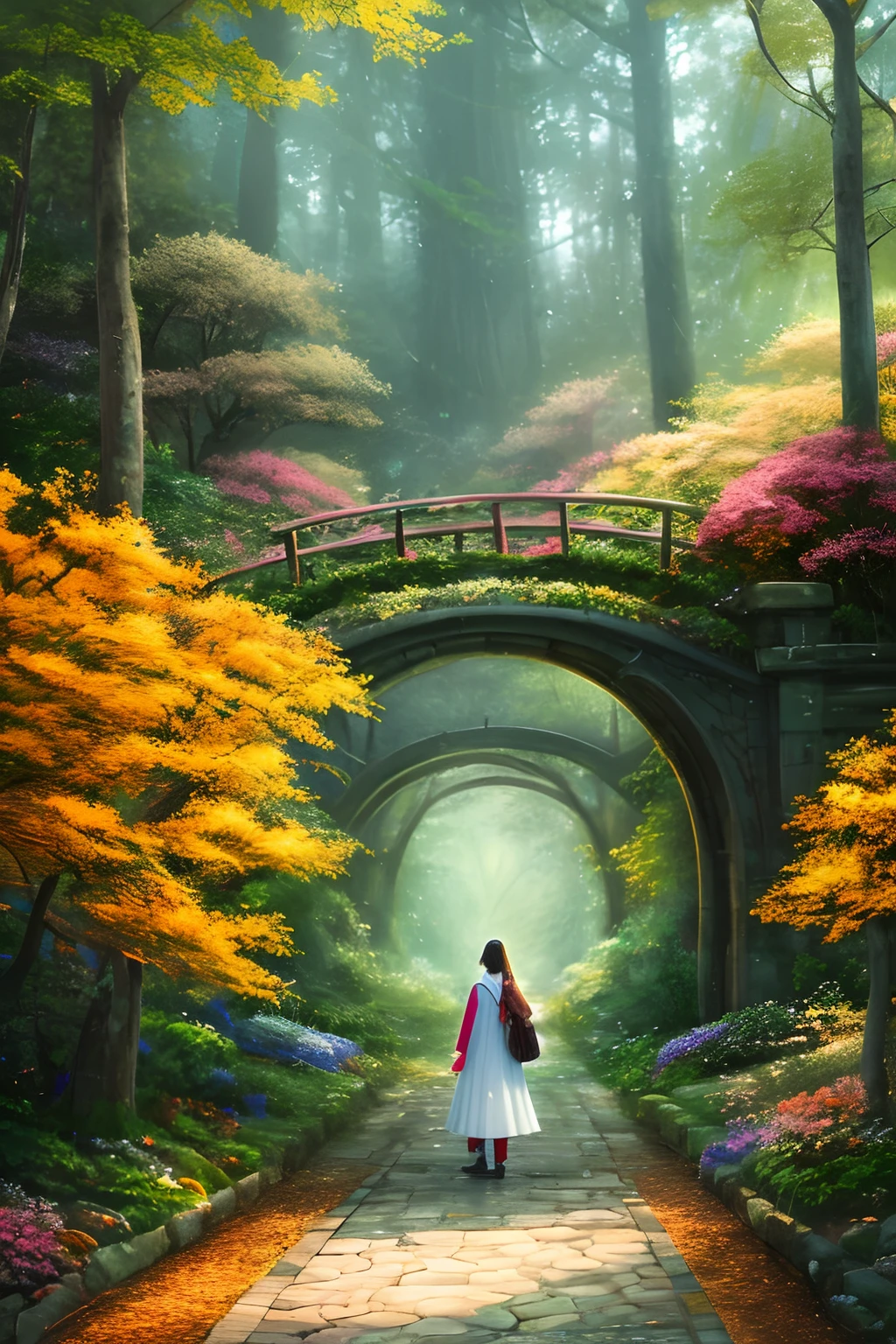​masterpiece、top-quality、hightquality、Highly detailed CG Unity 8k wallpapers、A towering tree々、Luminous mushrooms、Enchanting and dreamy scenes of a fantastic forest with a hidden fairy valley、Creates a sense of mystery and enchantment、artstation、Digital Illustration、Convoluted、trending、PastelColors、an oil painting、awardwinning photo、Bokeh、depth of fields、HDR、Bloom、chromatic abberation、Photorealsitic、A highly detailed、trending on artstationh、Trending in CGSighbour、Convoluted、High Details、Dramatic、Art by Mid Journey、Japan woman standing