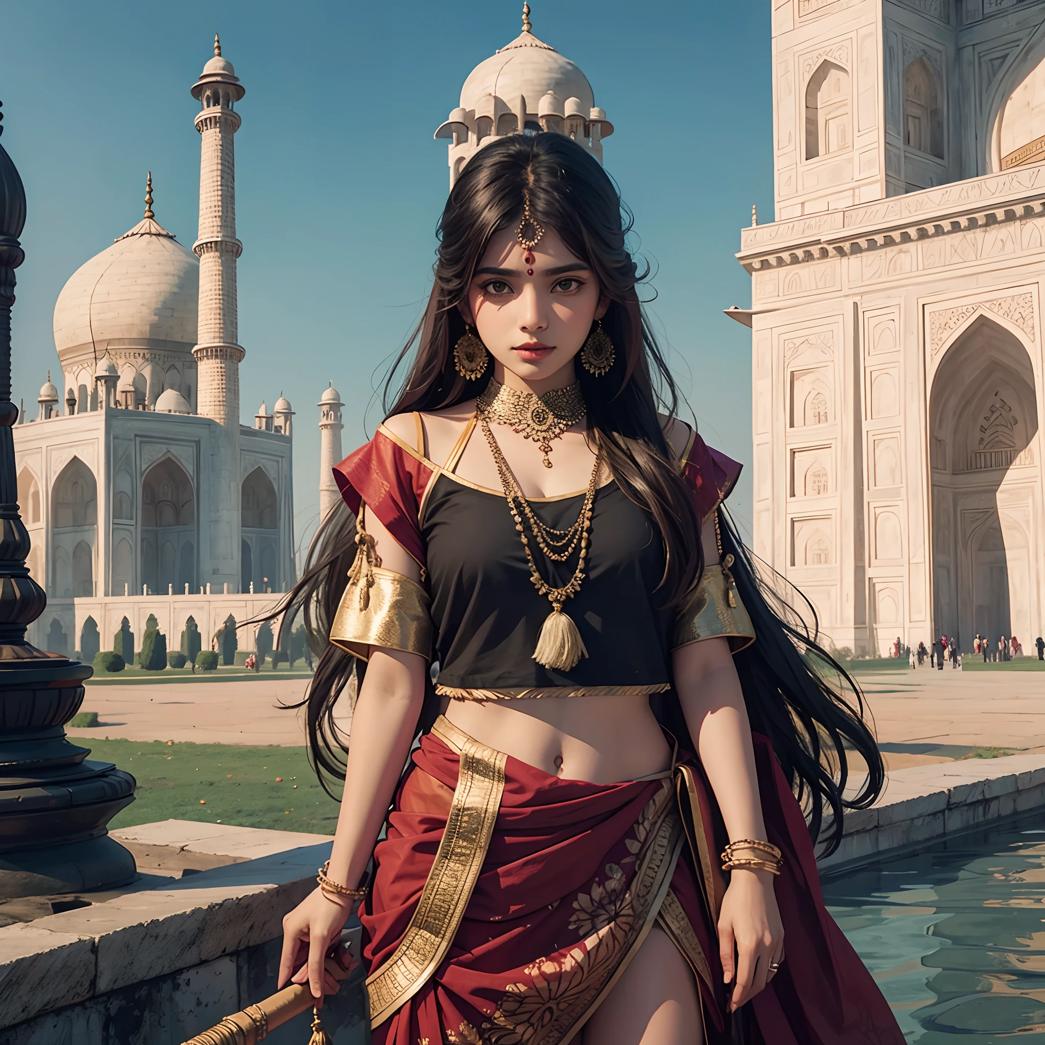 Indian girl In front of taj mahal