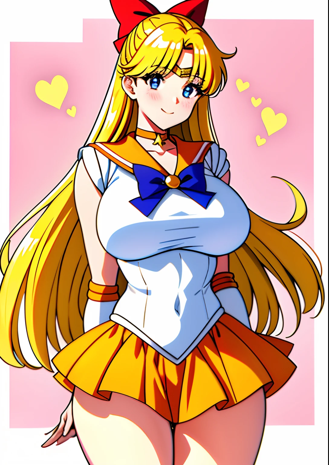 masterpiece, photoreal, high definition, slim waist, long legs, wet skin, huge ass, huge breasts, masterpiece, best quality, absurdres, perfect anatomy, 1girl, solo, Sailor Venus, (1990s \(style\), Blonde Hair, Blue Eyes, Long Straight Hair, smile,  maid outfit, white thigh highs, legs spread, on bed, covered in cum, wet skin, cum drip, bukkake, breast milk, cum on face, cum on tits, open mouth