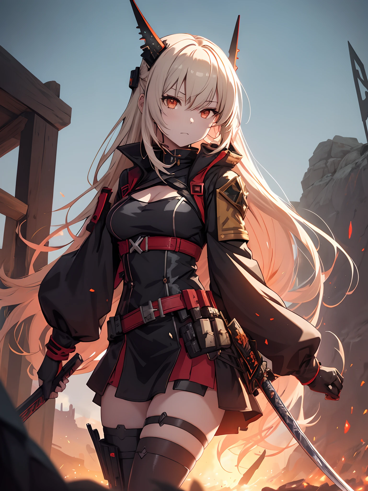 anime girl with sword and sword soaked in blood and in desert with lantern flying in the sky Halloween background, from arknights, from girls frontline, inspired by Li Chevalier, fine details. girls frontline, girls frontline universe, girls frontline cg, girls frontline style, official character art, female rouge assassin, fate grand order, mechanized valkyrie girl, girls frontline, a very beautiful berserker woman