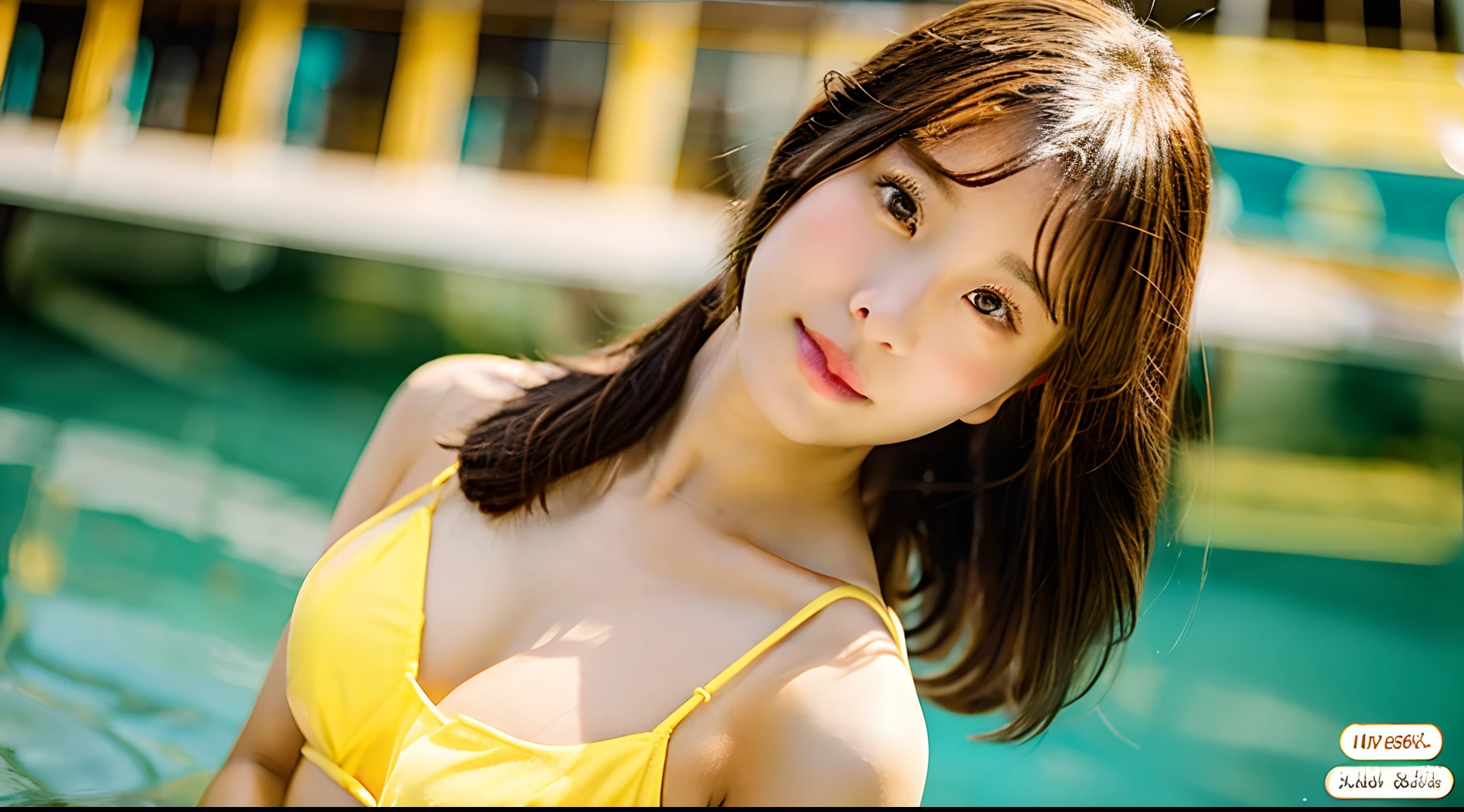 Beautiful woman 18 years old in yellow bikini(E Cup Breast)