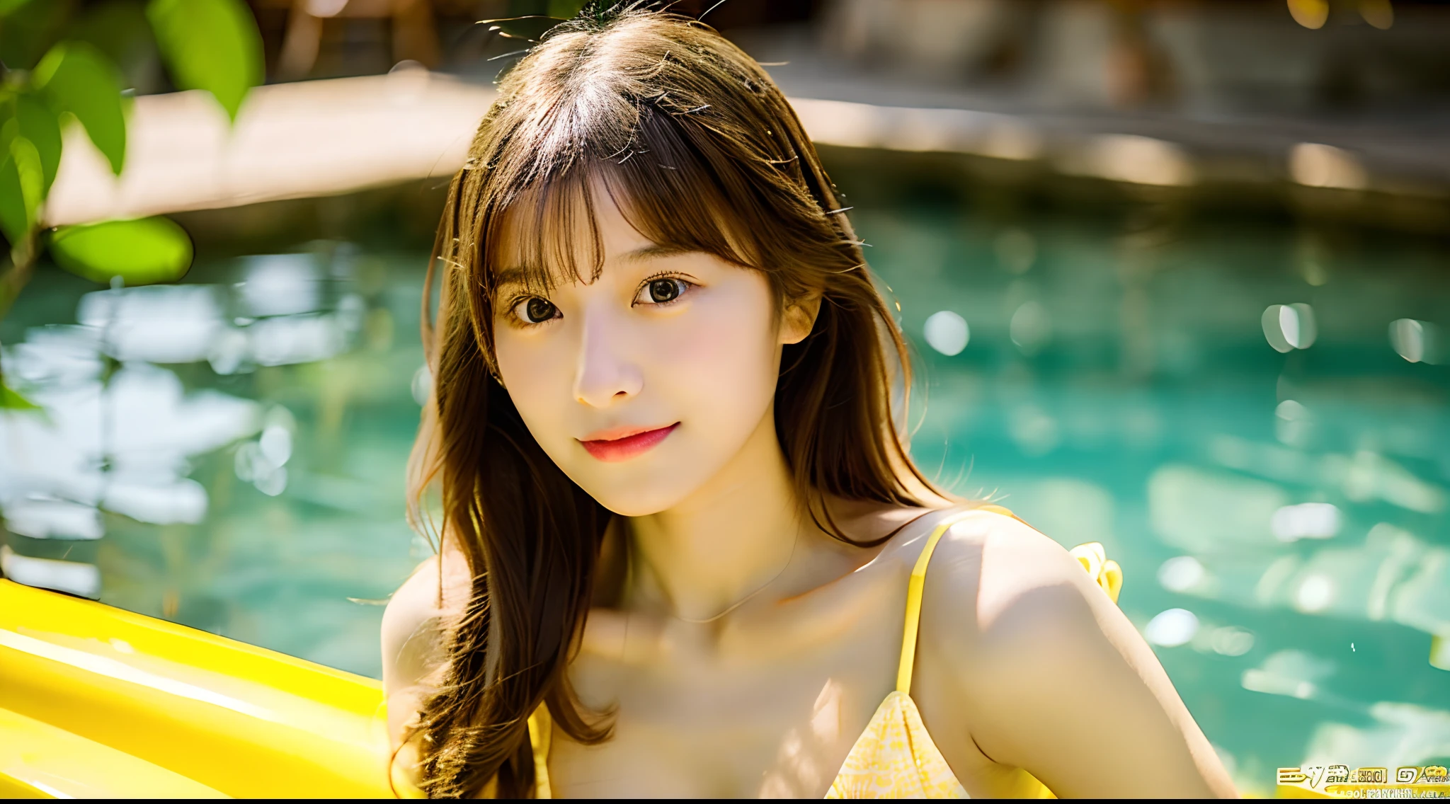 Beautiful woman 18 years old in yellow bikini(E Cup Breast)