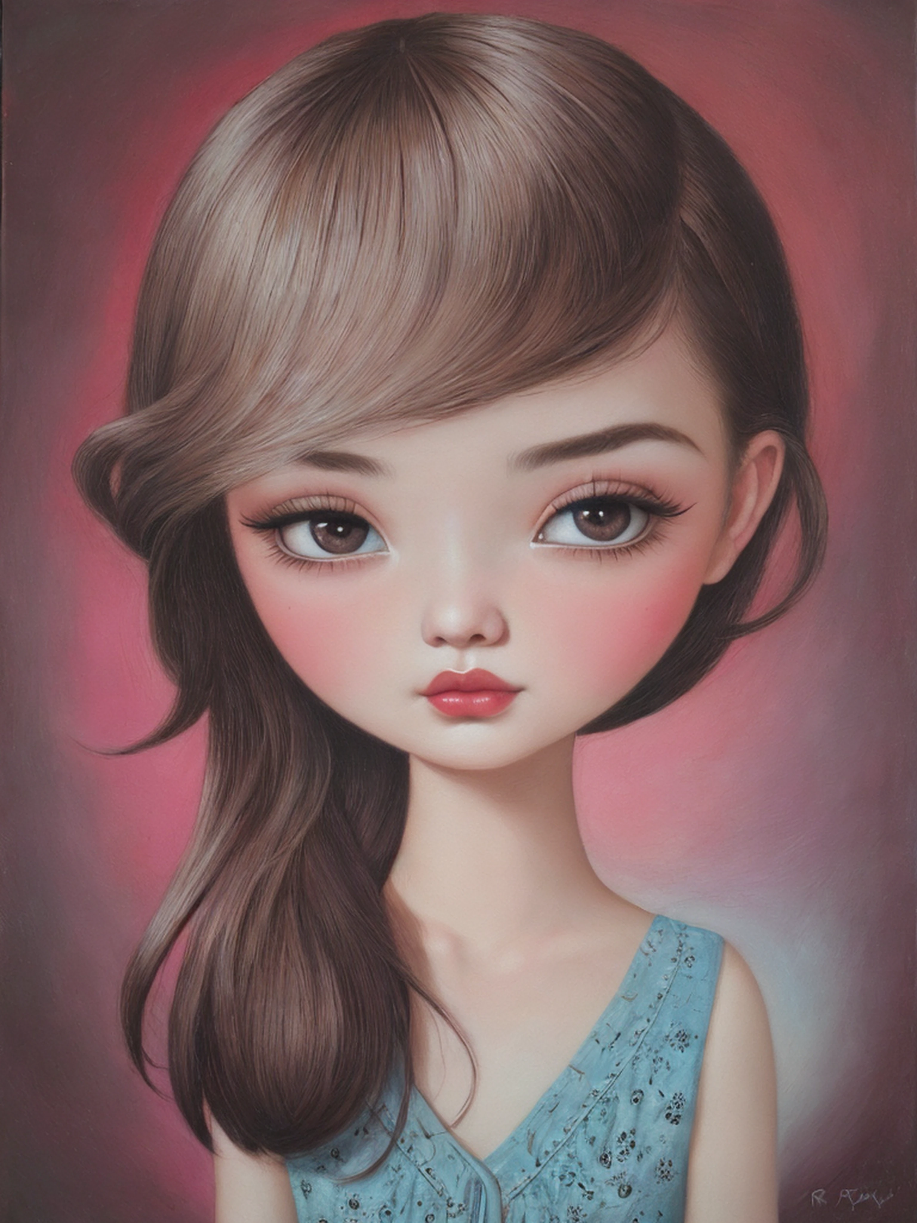 pintura de una mujer fea con las cejas muy gordas y peludas, estilo Mark Ryden