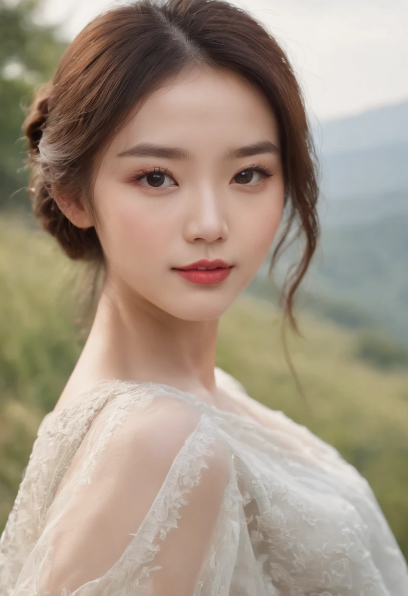 Highest image quality, Outstanding details, Ultra-high resolution, (Realism: 1.4), The best illustration, favor details, Highly condensed Chinese girl, with a delicate and beautiful face, In the background is a rural area with beautiful scenery
