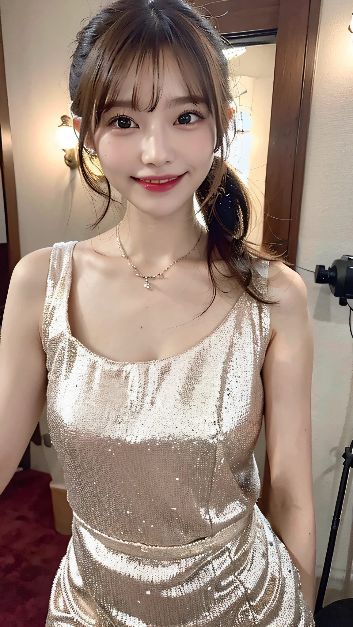 ((Best Quality, 8K, Masterpiece: 1.3)), 1girl, Slim Abs Beauty: 1.3, (Long Brown Hair: 1.2), Dress: 1.1, Super Fine Face, Fine Eyes, Double Eyelids, Smile