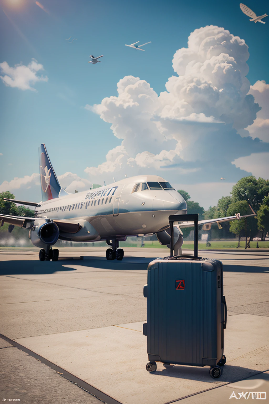 Have a suitcase, Clouds, vibe, leaves, airplane, airport. (Miniatures: 1.2), 2.5D Illustration, 3D Rendering, 3D modeling, Bubble Mat, Behans 3D Art Trends, Behans 3D Art Trends, 3d illustration, 3d illustration, 3d illustration, commercial illustration, Цветопередача Cinema 4D, 3D Rendering Styling, stylized digital illustration, 3 d stylized scene, stylized 3d rendering