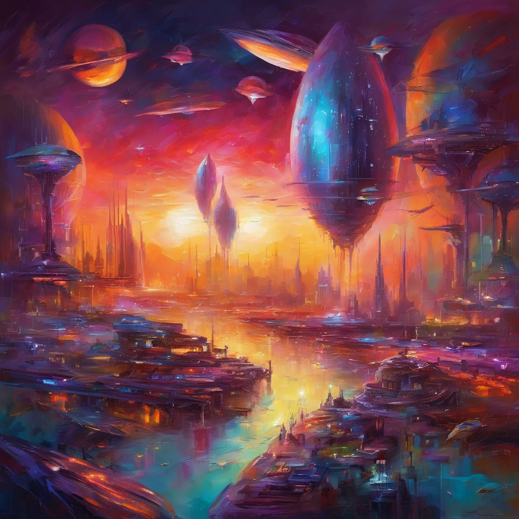 Future city, space station, AI, light, neon sign, spaceship,