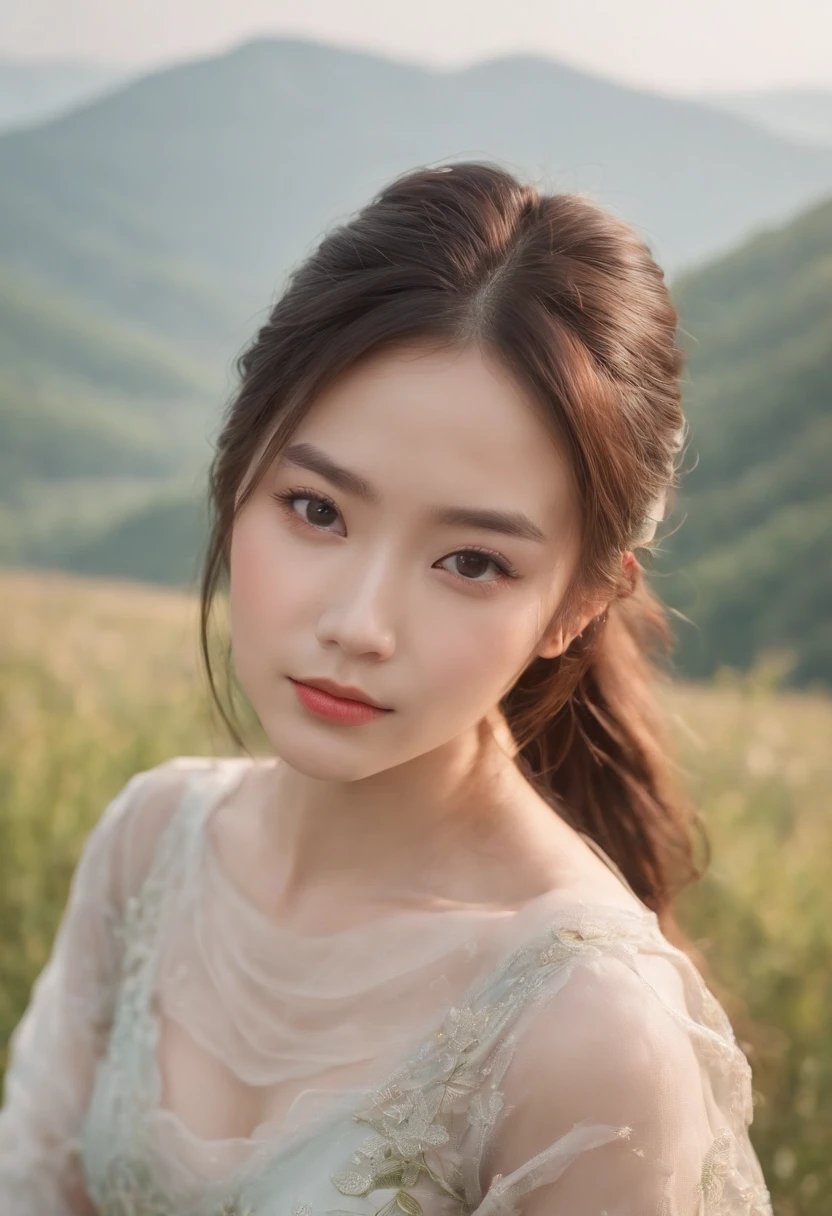 Highest image quality, Outstanding details, Ultra-high resolution, ChineseGirl, with a delicate and beautiful face, In the background is a rural area with beautiful scenery