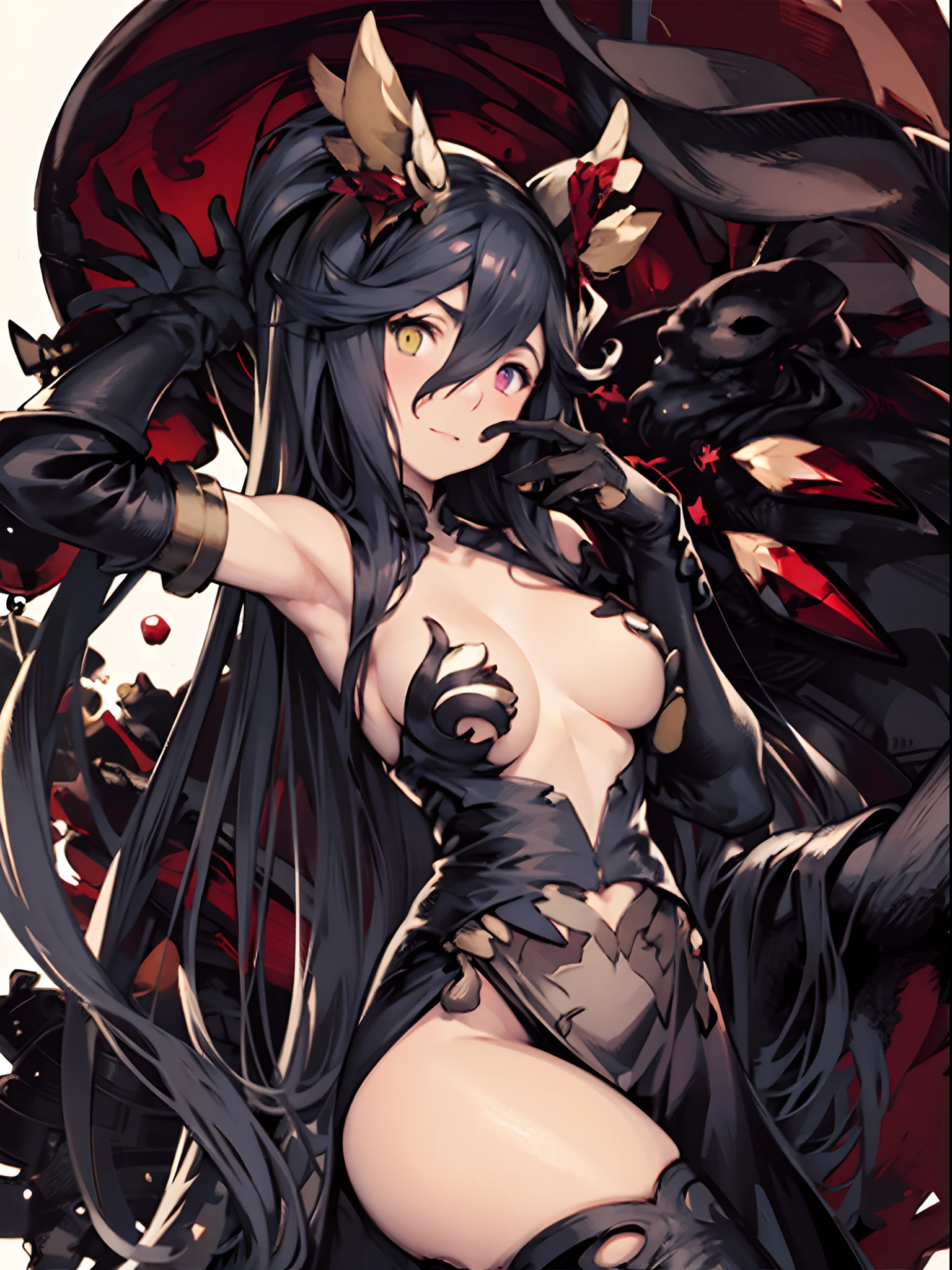 yoshida akihiko, 1girl, bravely default: flying fairy, bravely default \(series\), Nier, final fantasy, Heterochromic eyes, red crystals