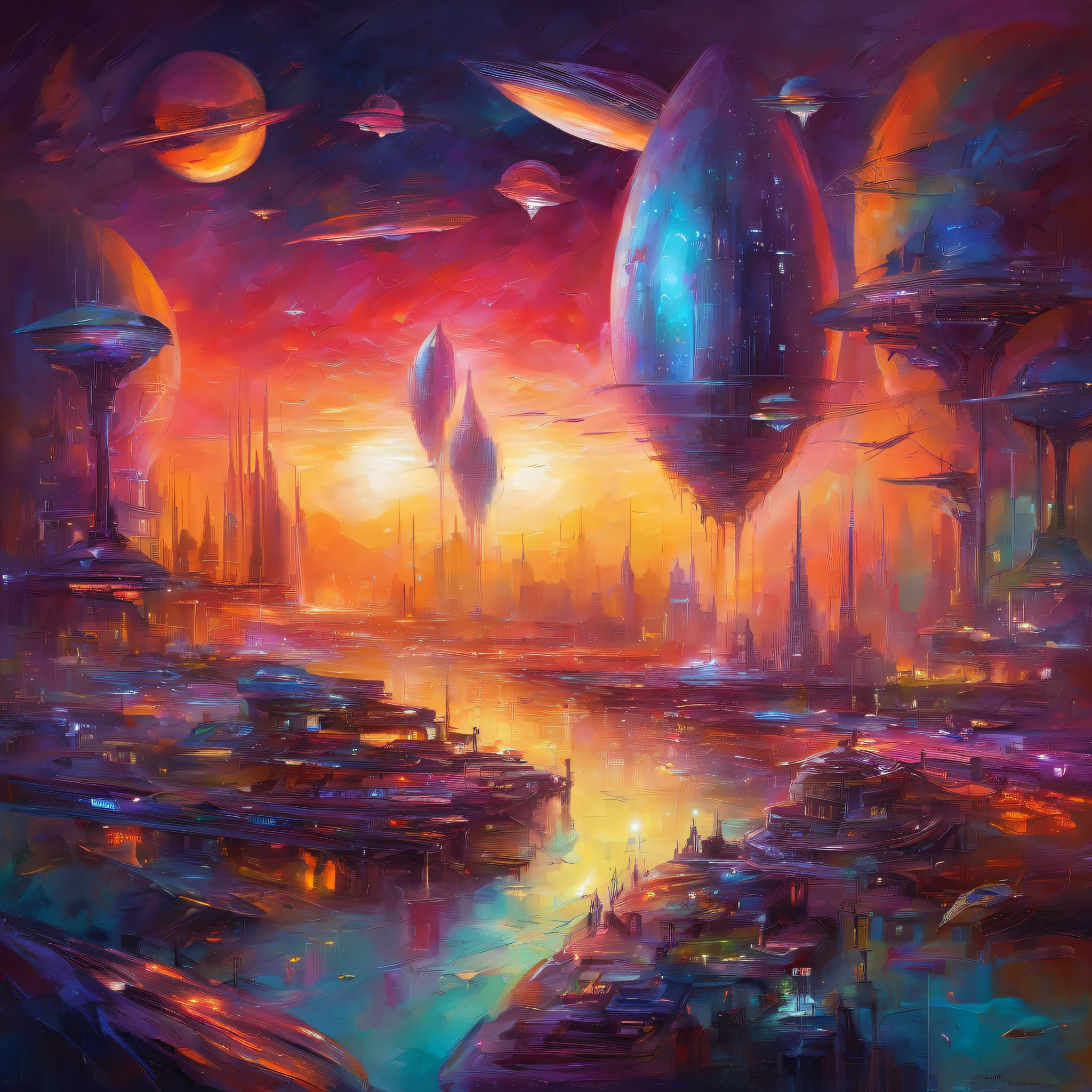 Future city, space station, AI, light, neon sign, spaceship,