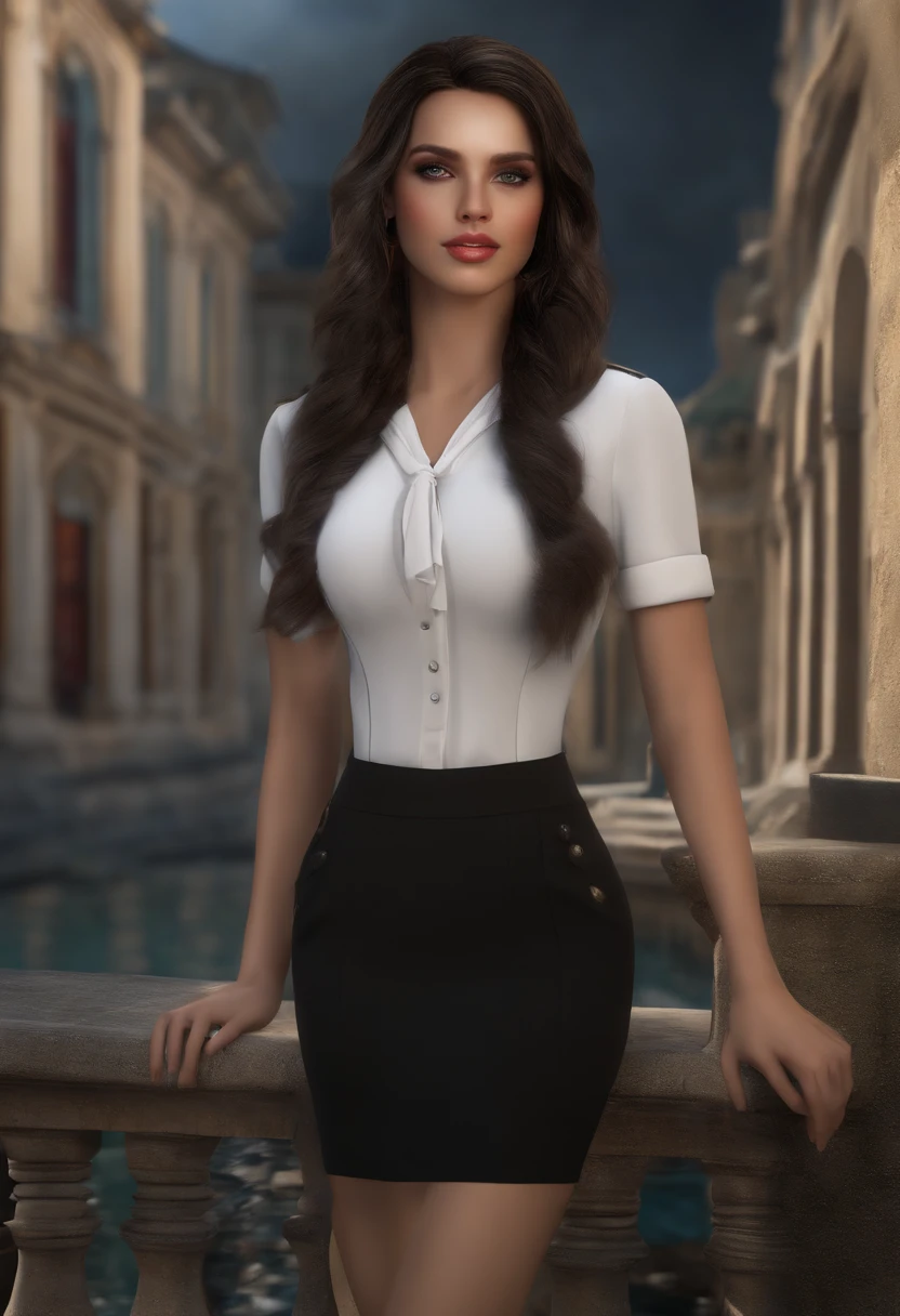 (best quality,4k,8k,highres,masterpiece:1.2),ultra-detailed,(realistic,photorealistic,photo-realistic:1.37),beautiful detailed eyes,beautiful detailed lips,extremely detailed eyes and face,longeyelashes,black hair,bob hair,uniform-like,Hogwarts-style,skirt