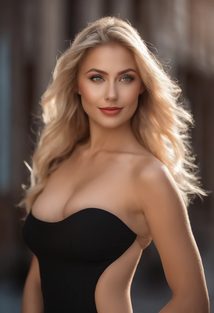 young_blonde_women, gorgeous_light_blonde_hair, 19years, light_blue_eyes, happy_face, slender(fit_body), full_lenght_portrait, light_blonde_hair(full), long_hair, big_boobs, giant_boobs, silicone_boobs, fake_boobs, captured with RED V-RAPTOR XL 8K S35 26,21 x 13,82 mm 8K S35 DSMC3 35,4 Megapixel, shot on a 85mm lens, F 1.2, ultra detailed, photo realism, Prepare for an extraordinary blend of photography and CGI, zoomout_10x, full_body, whole_body,  hyper_realistic, high_resolution, place(street_chicago), time(night), weather(night), tight_clothes,  tight_clothing, clothes(black_dress), black_dress, strapless_dress, black_boots, overknee_boots